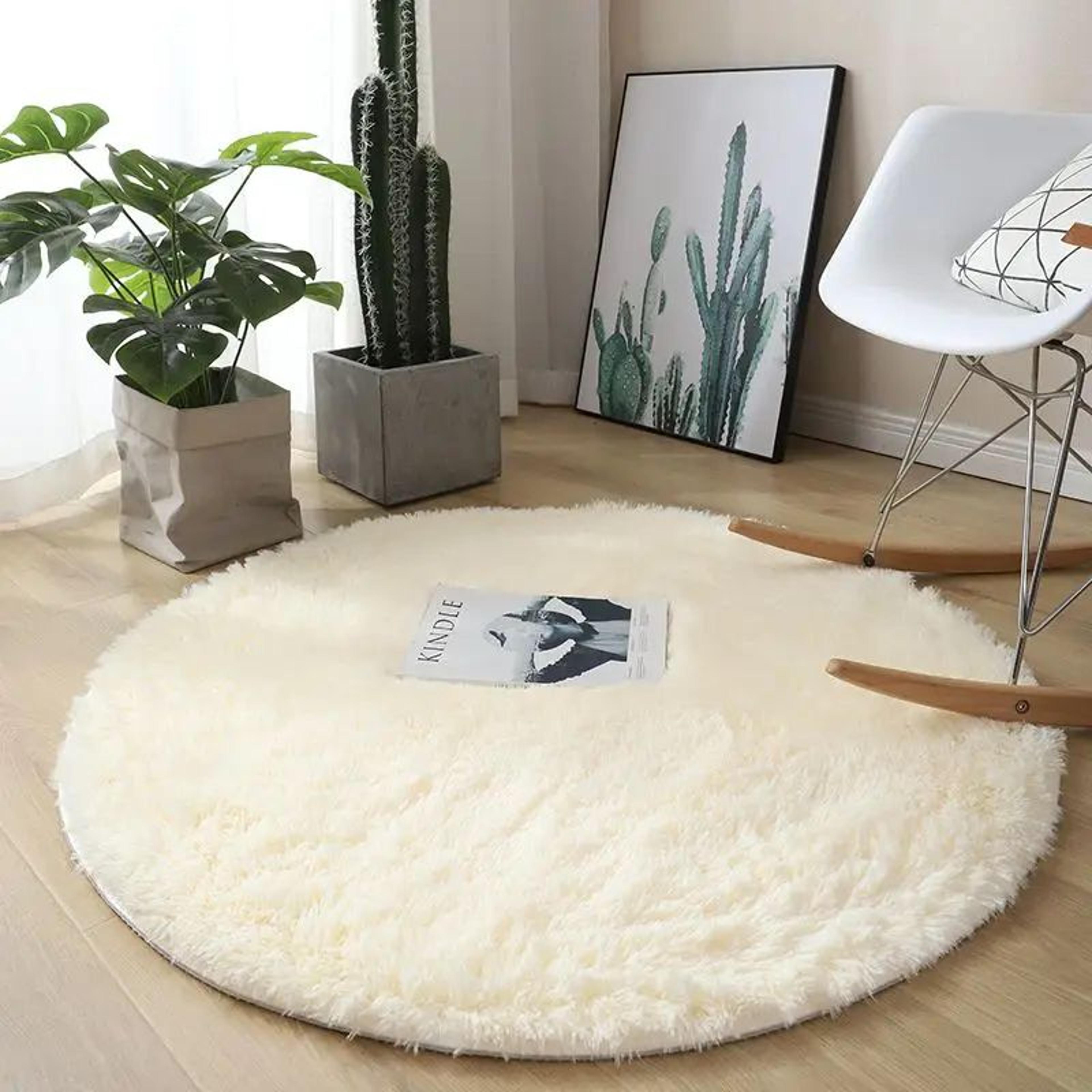 Fluffy Round Plush Area Rug  NonSlip Soft Carpet For Living Room  Kids Bedroom Decor 0