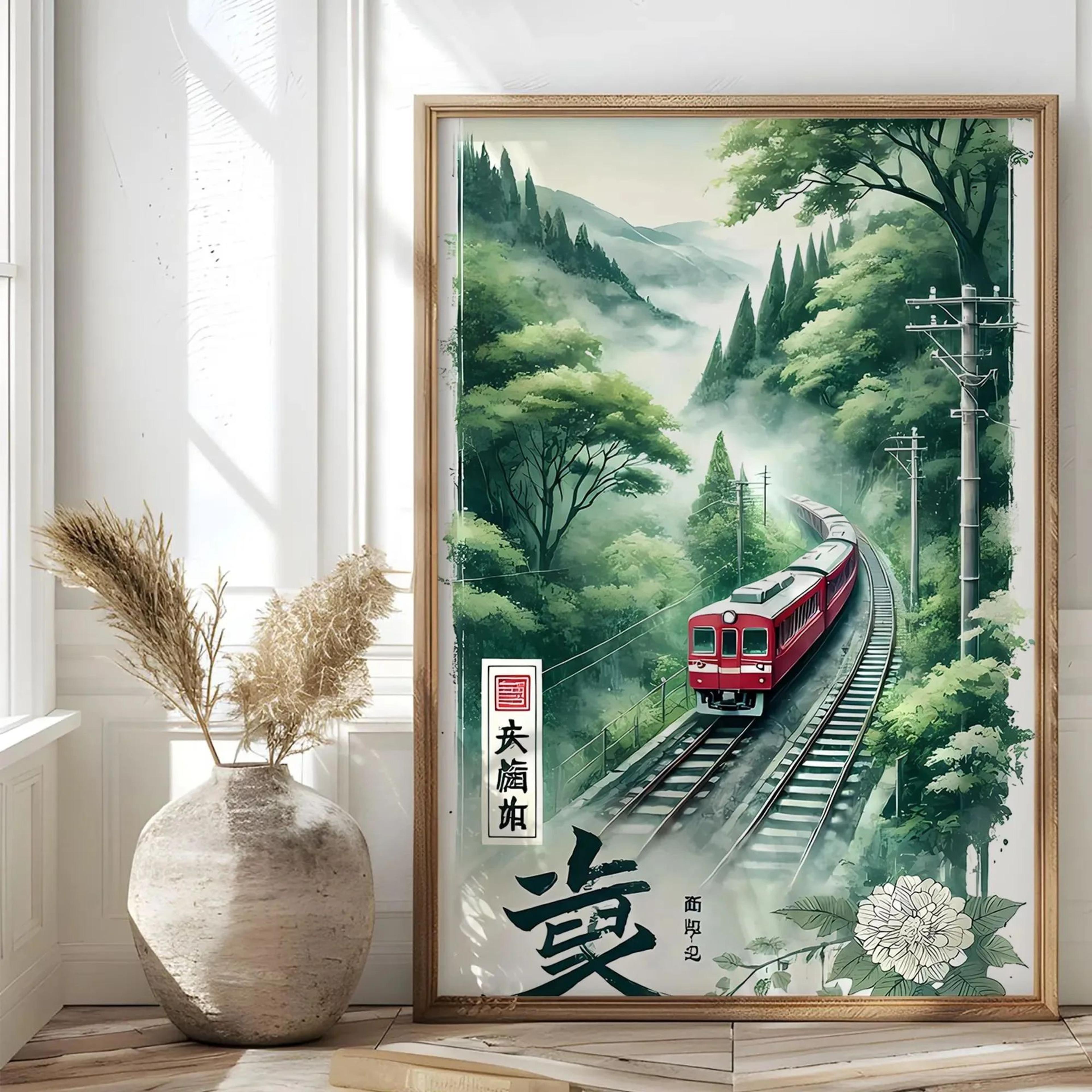 Retro Japanese Tokyo Rainy Night Canvas Wall Art  Railway Street Landscape Poster For Modern Home D 27