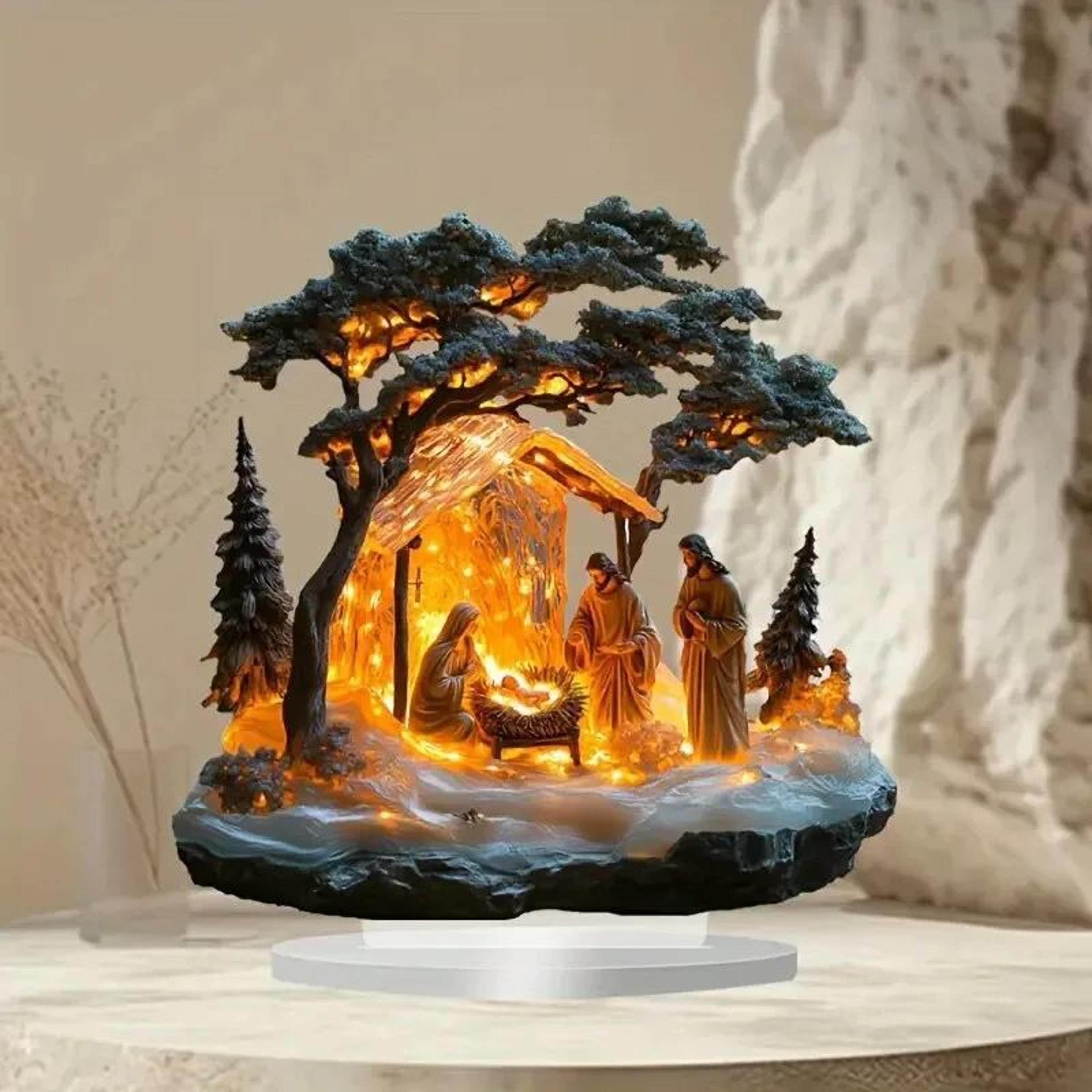 Acrylic Nativity Scene Table Decor  Transparent Christmas Jesus Birth Centerpiece Ornament 8