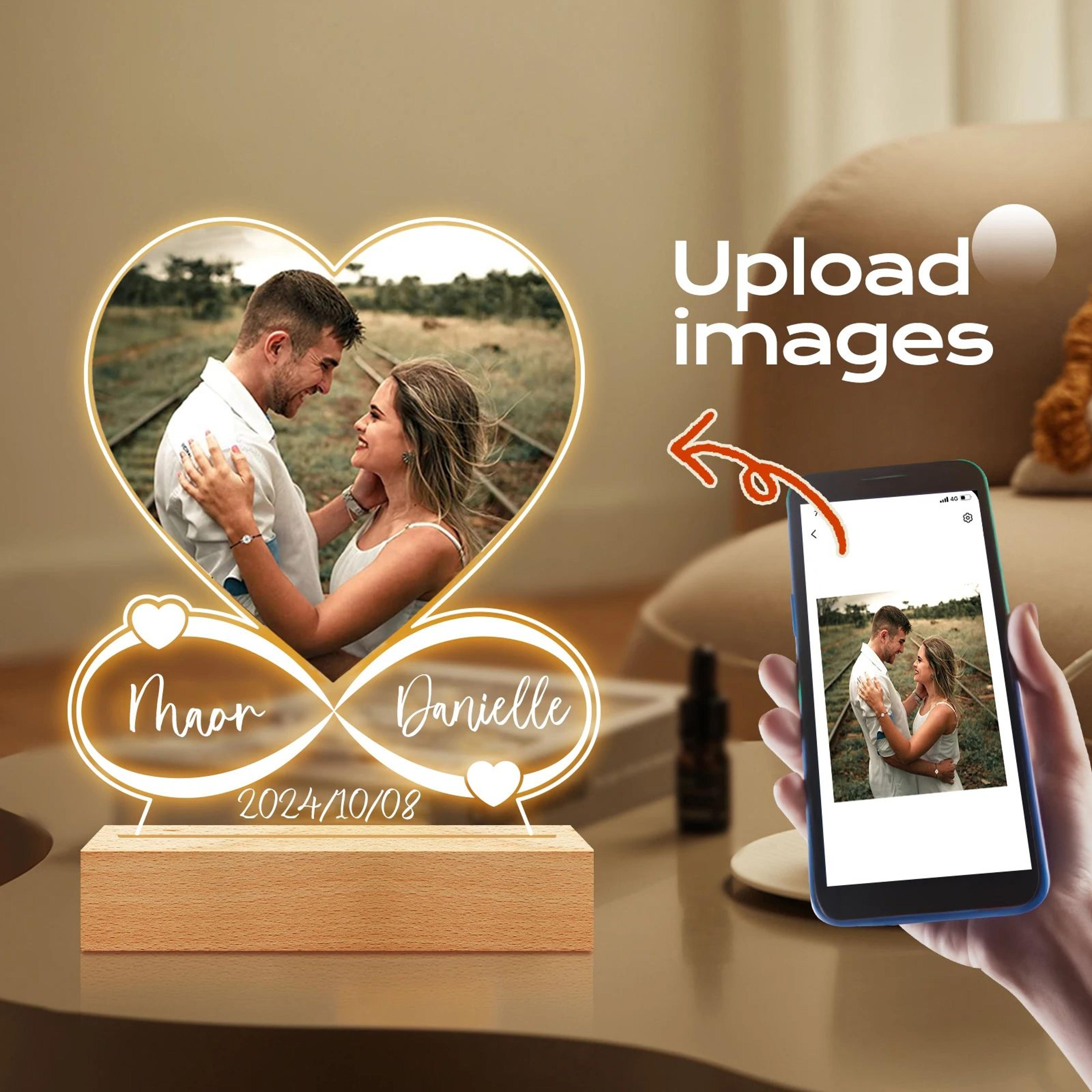Personalized LED Acrylic Photo Frame  Custom Couple Gift With Wooden Base For Anniversary  Valentin 3