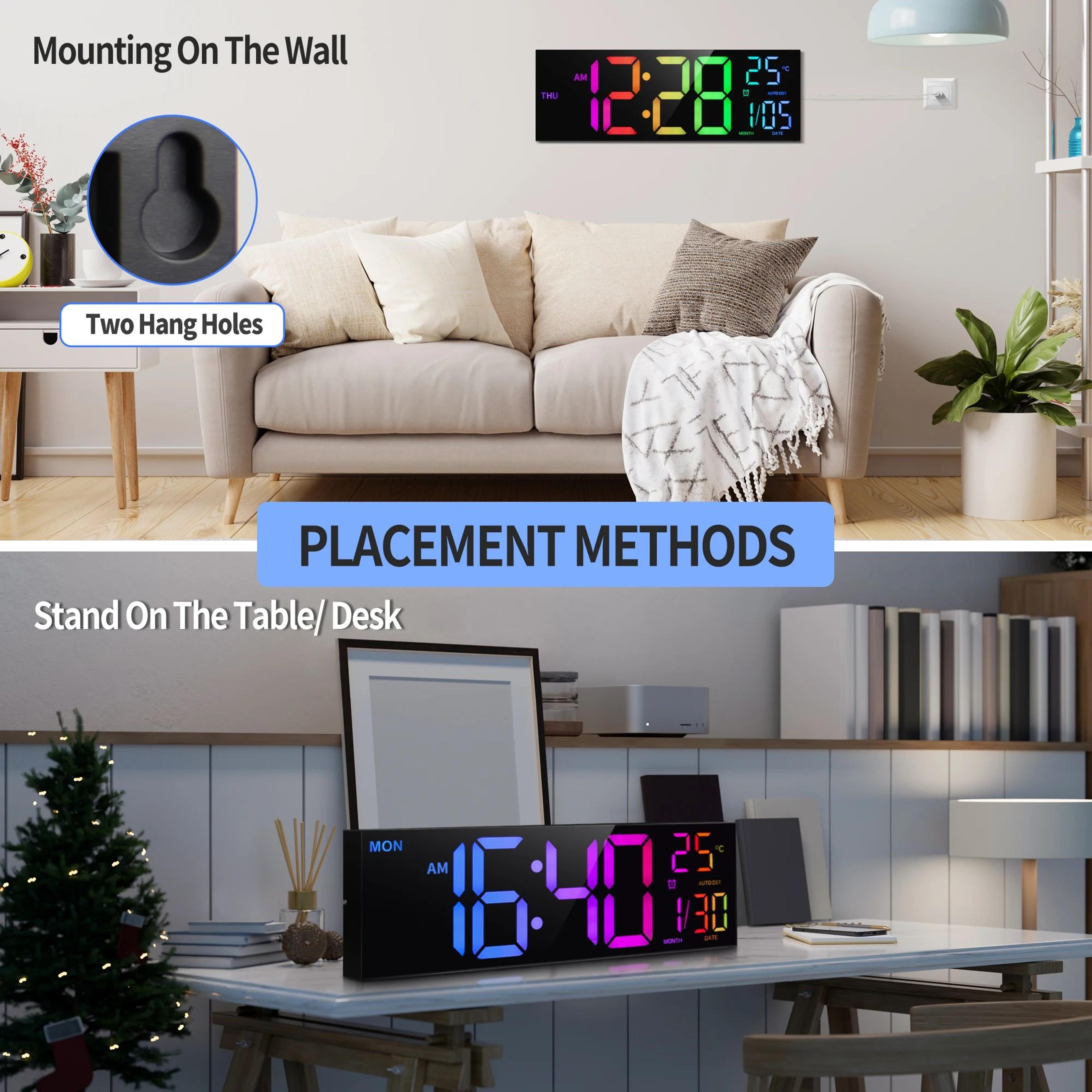 16Inch RGB LED Digital Wall Clock  Large Display With Remote Alarm Temperature  DST Smart Clock 3