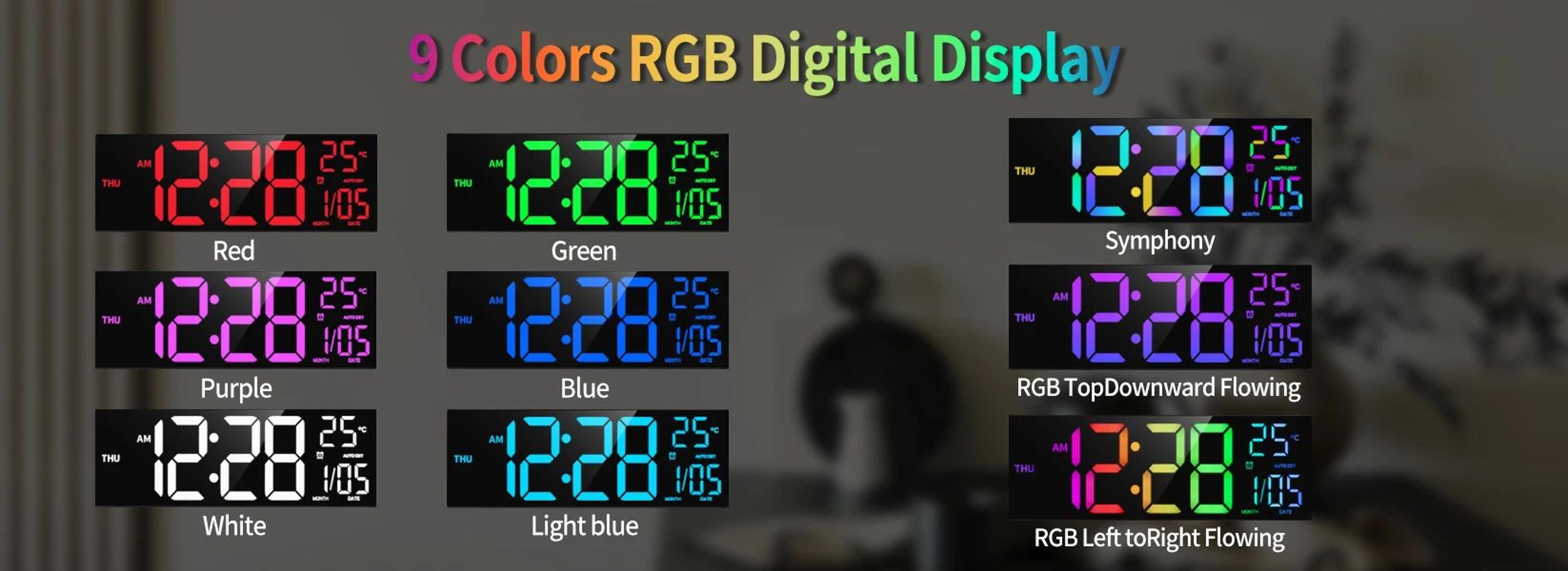16Inch RGB LED Digital Wall Clock  Large Display With Remote Alarm Temperature  DST Smart Clock 10