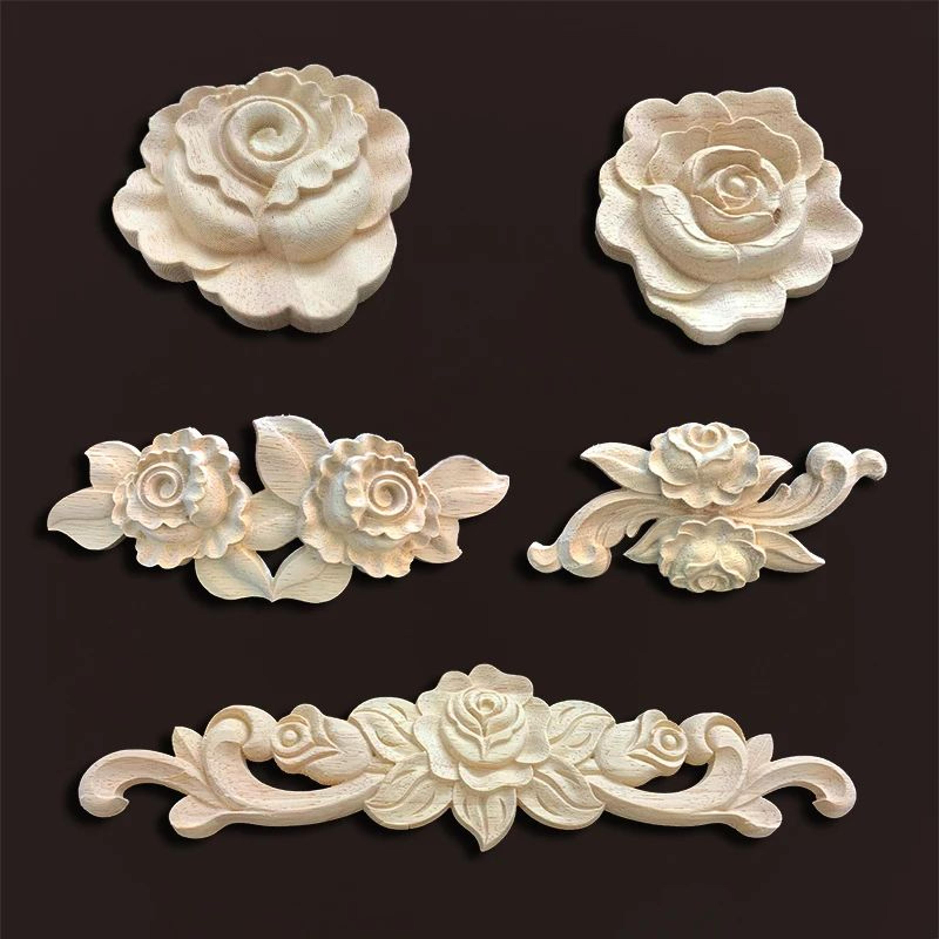 Vintage Rose Wood Carving Appliques  Decorative Onlays For Furniture  Antique Home Decor 2