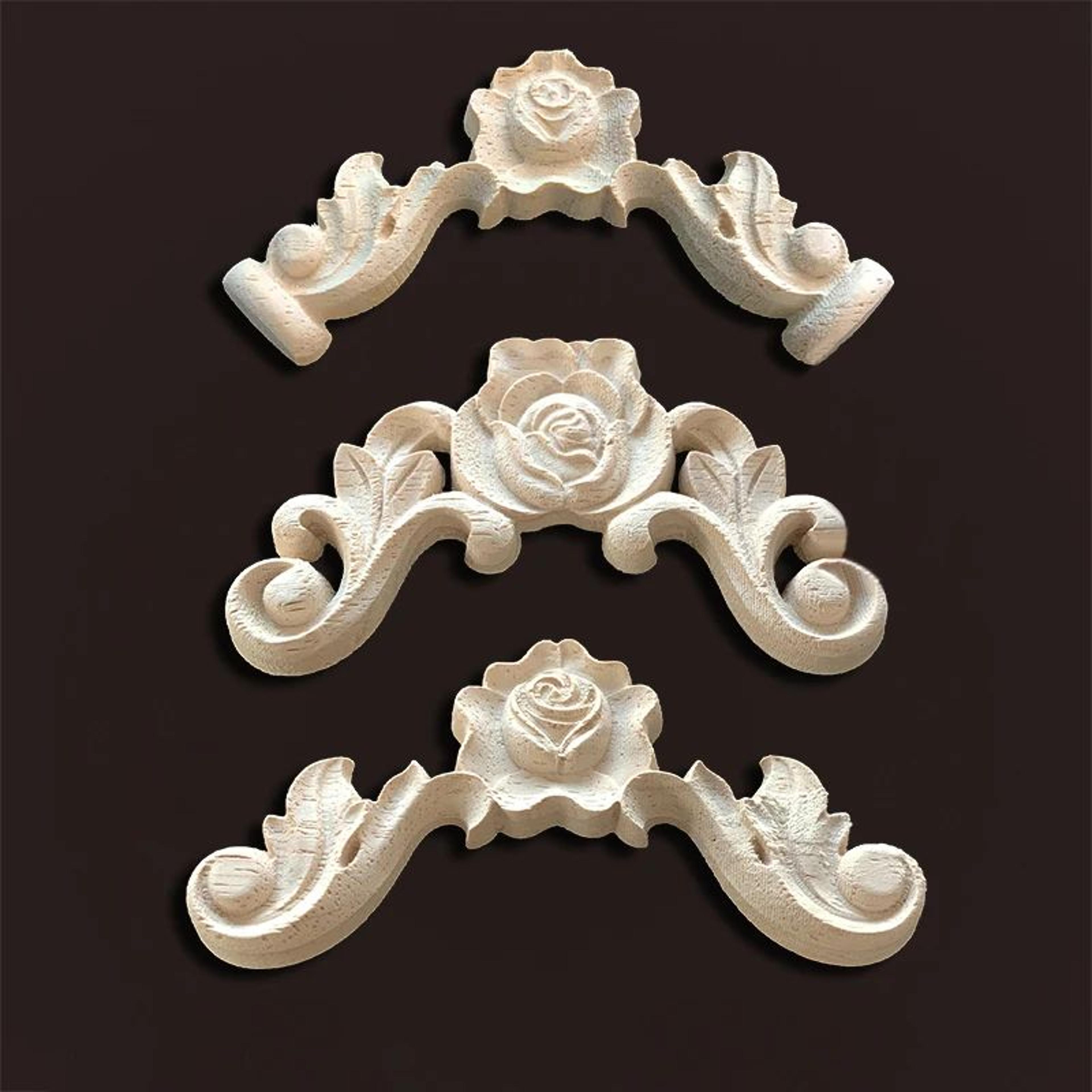Vintage Rose Wood Carving Appliques  Decorative Onlays For Furniture  Antique Home Decor 3