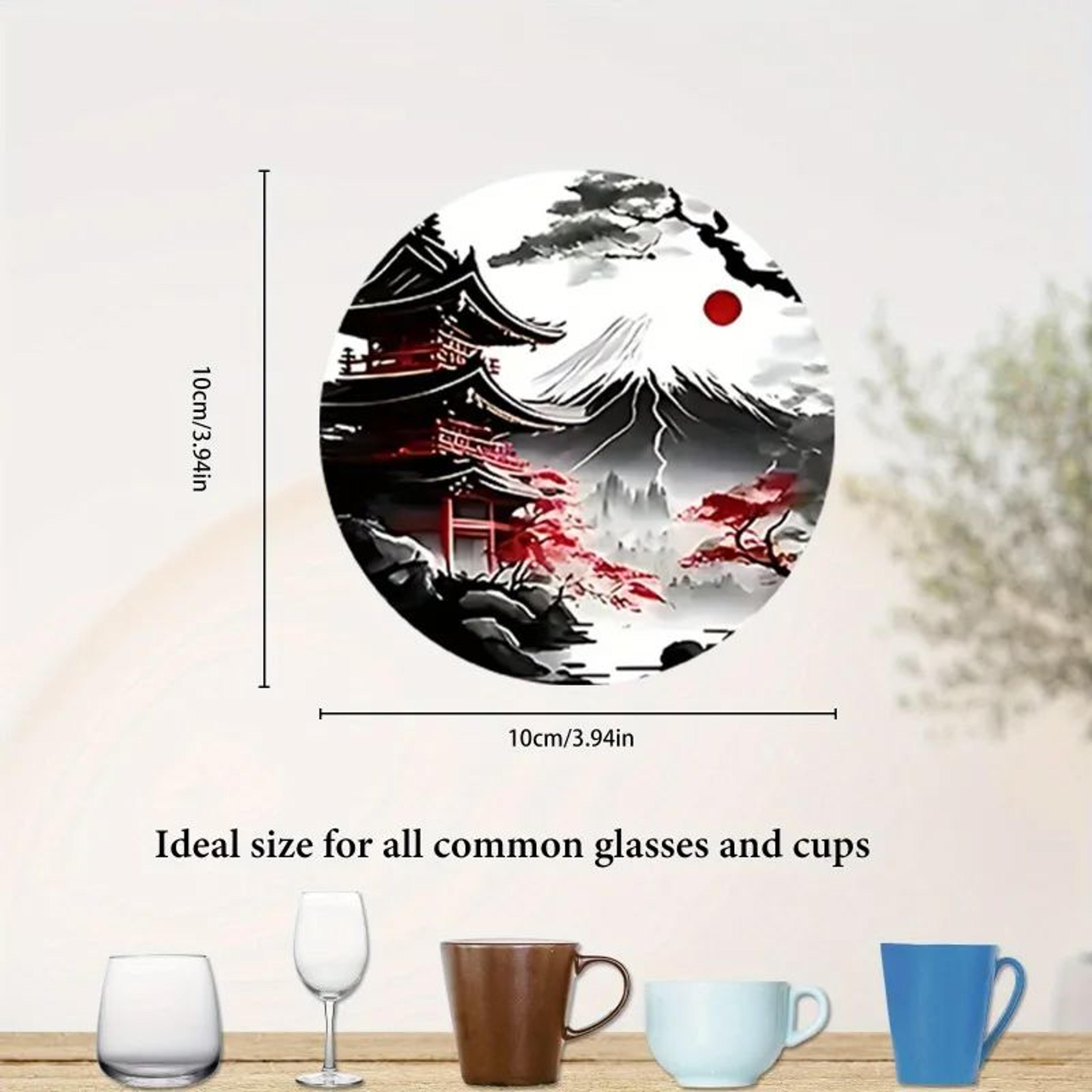 Japanese Landscape Wooden Coaster Set  6pcs NonSlip Heatproof Drink Coasters For Home  Office 4