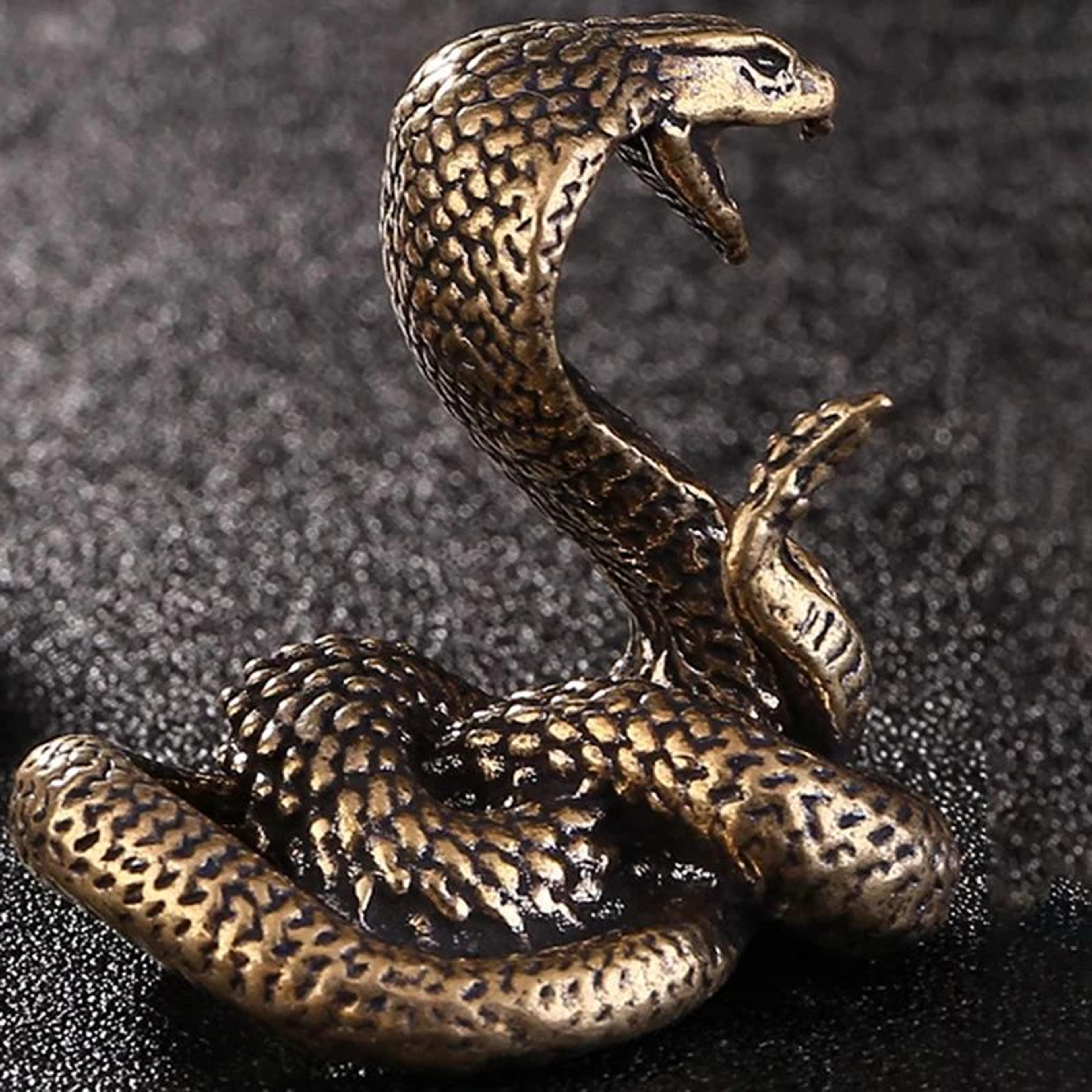Antique Brass Snake Figurine  Pure Copper Mini Statue Desk Ornament  Zen Tea Pet Decor 3