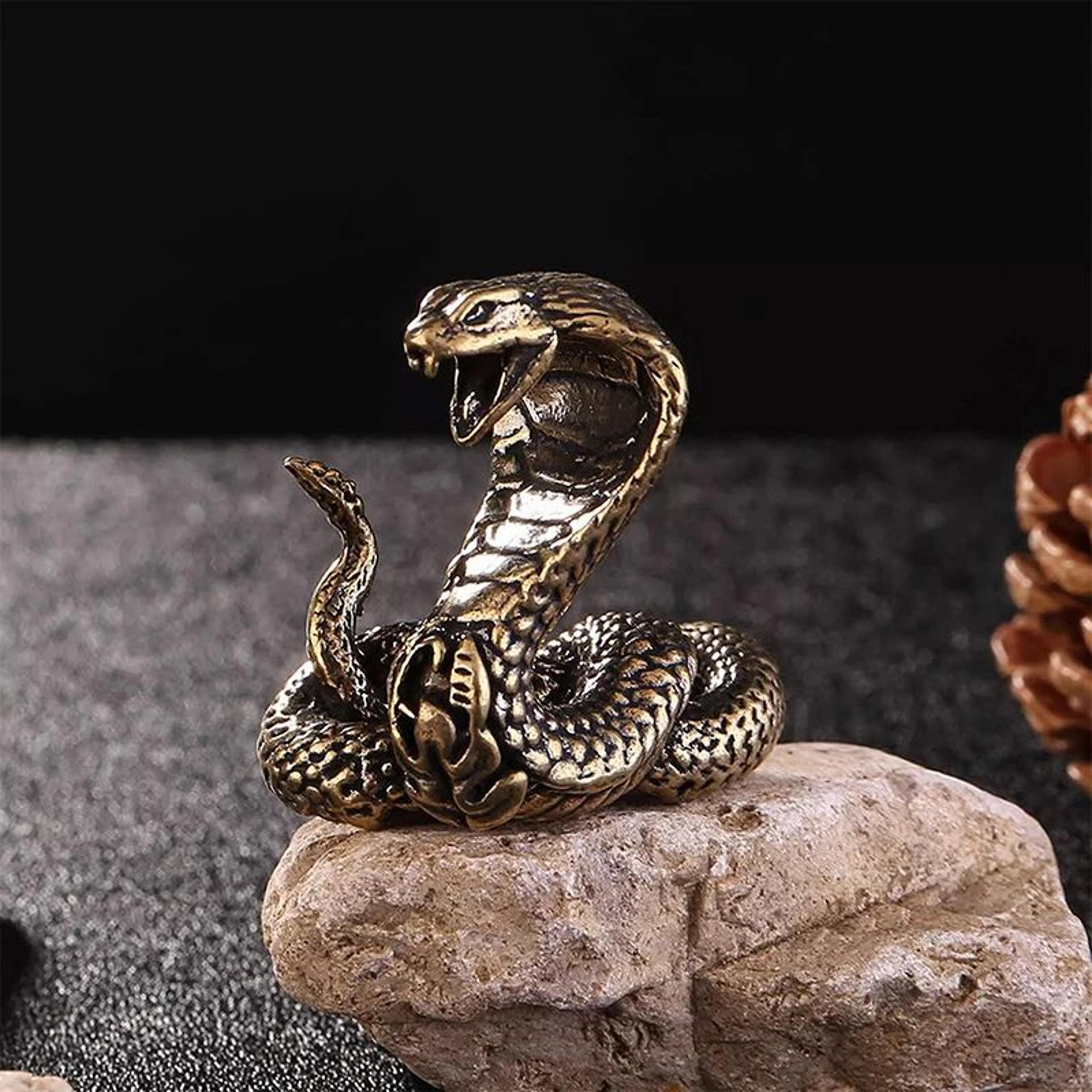 antique brass snake figurine – pure copper mini statue desk ornament & zen tea pet decor