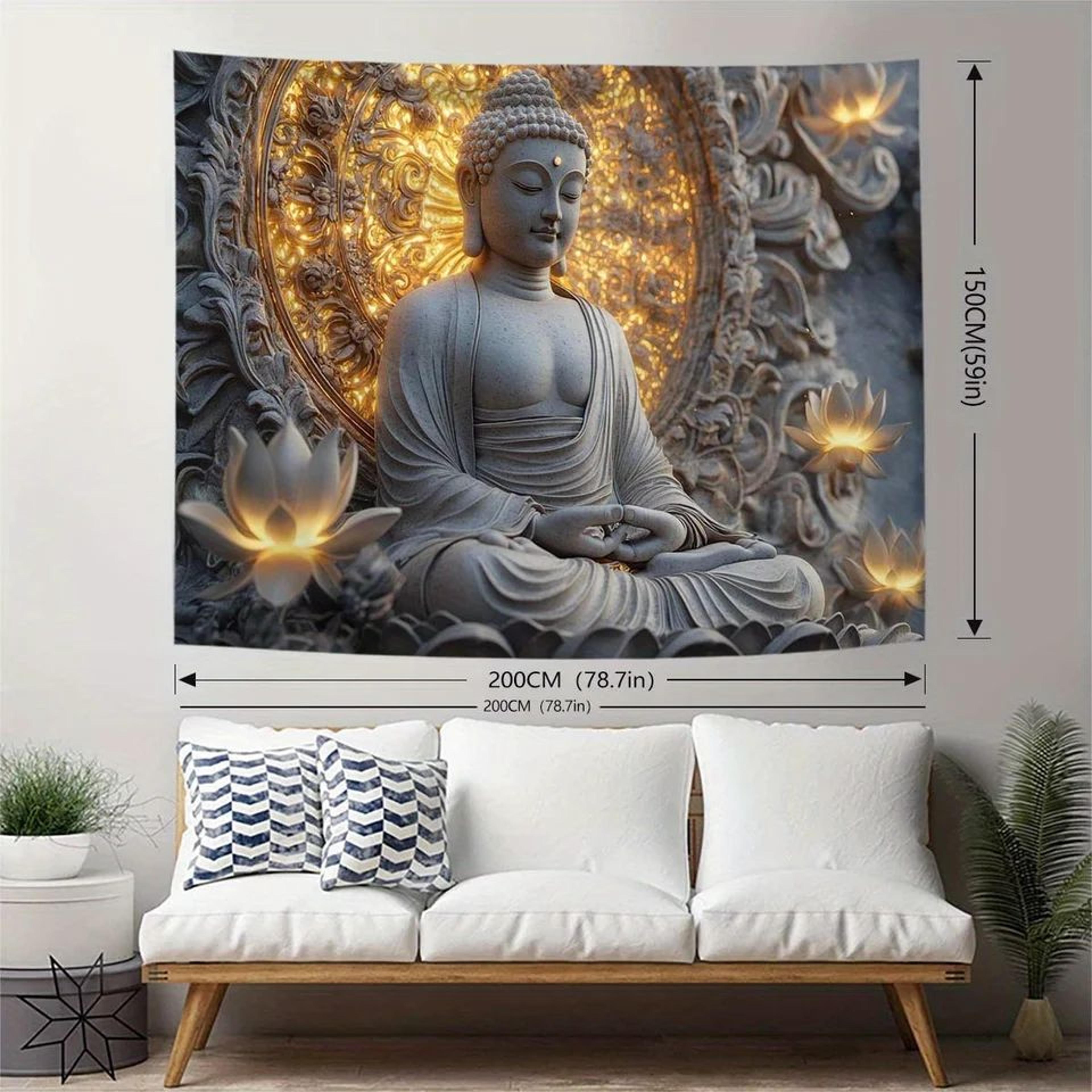 Spiritual Buddha Lotus Tapestry Wall Hanging  Giant Beige Fabric Wall Art For Living Room  Bedroom 5
