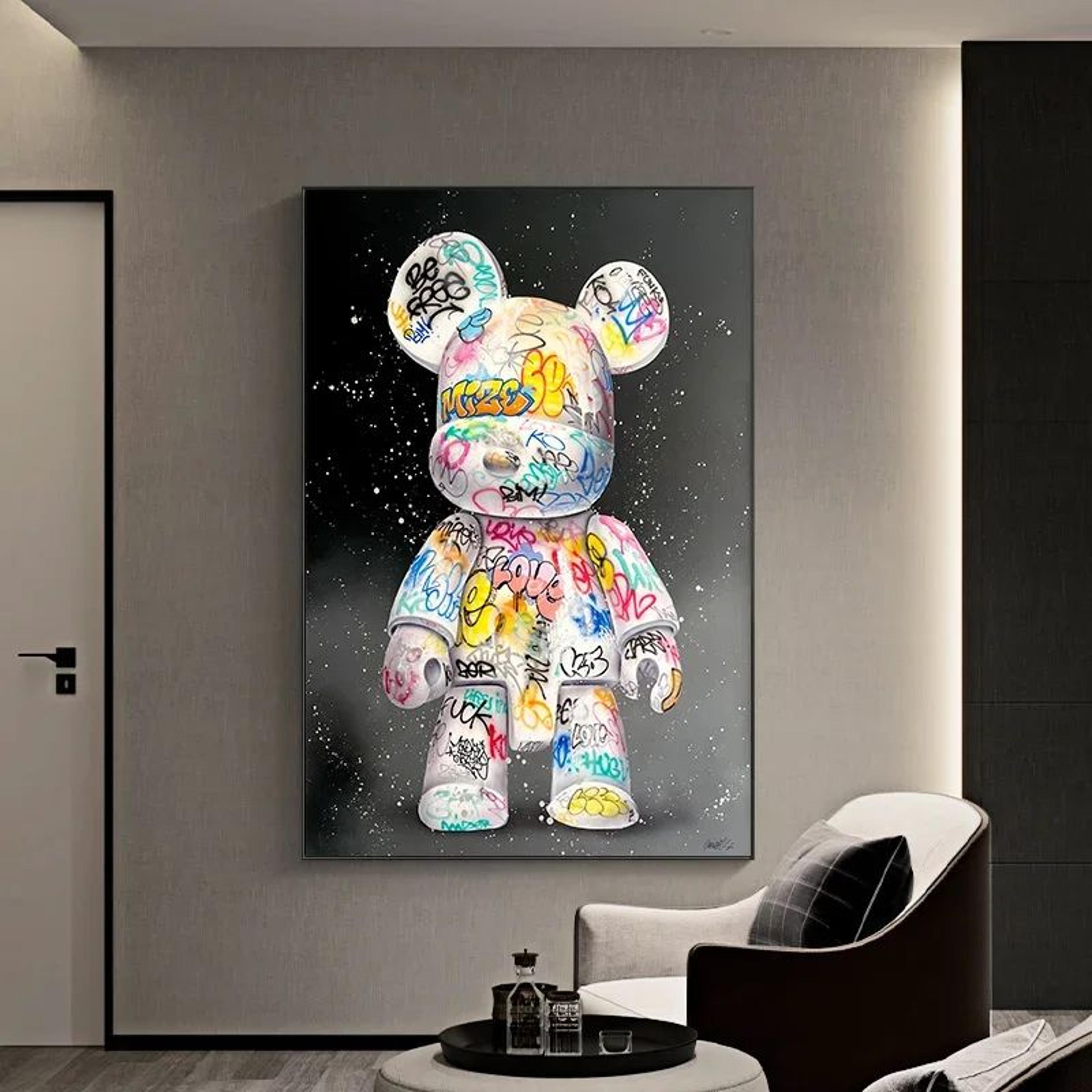 Cute Bear Graffiti Canvas Poster  Kawaii Cartoon Pop Art Wall Decor For Bedroom  Street Style Room 5