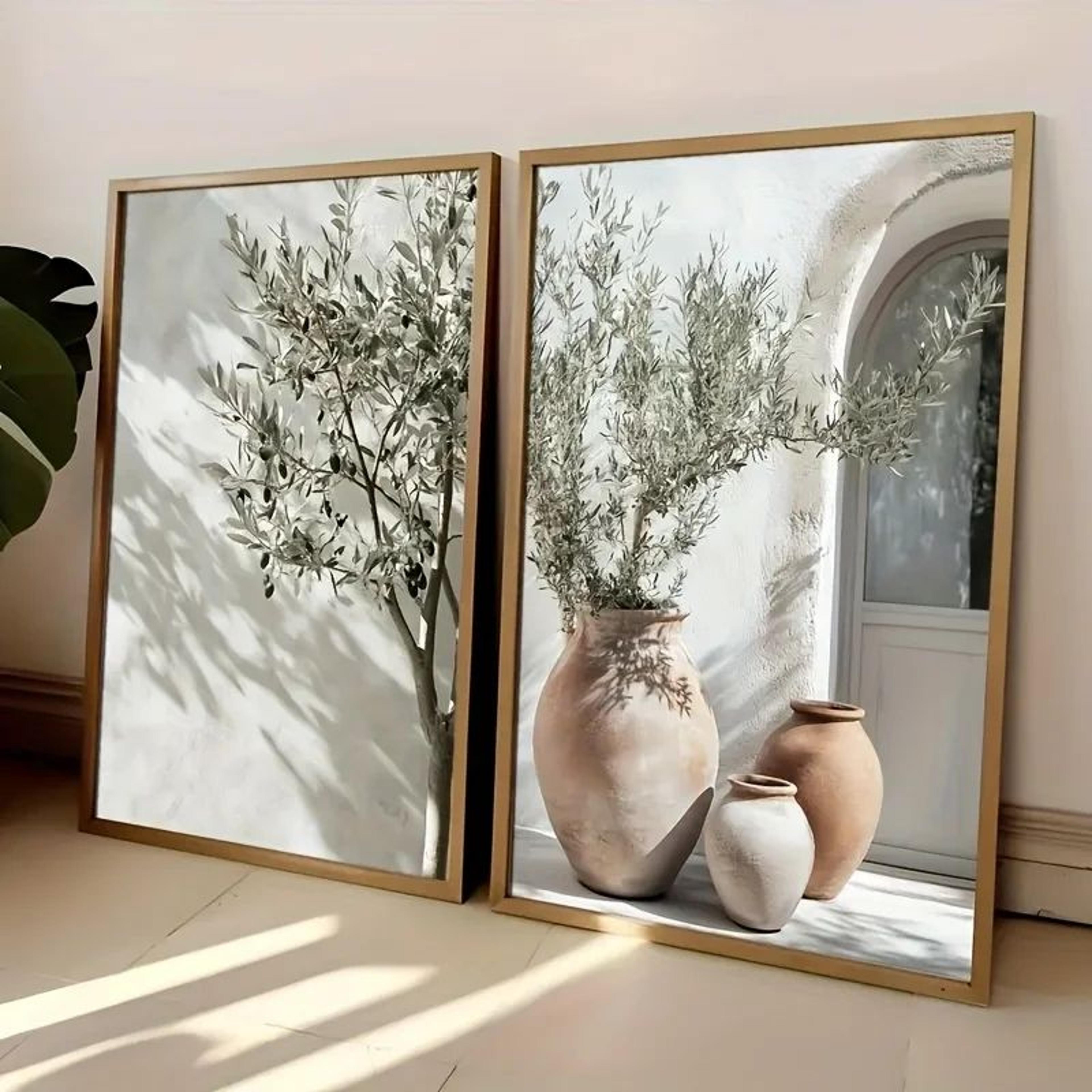 Retro Olive Tree  Lemon Canvas Poster  Elegant Botanical Vase Wall Art For Living Room  Bedroom Dec 2