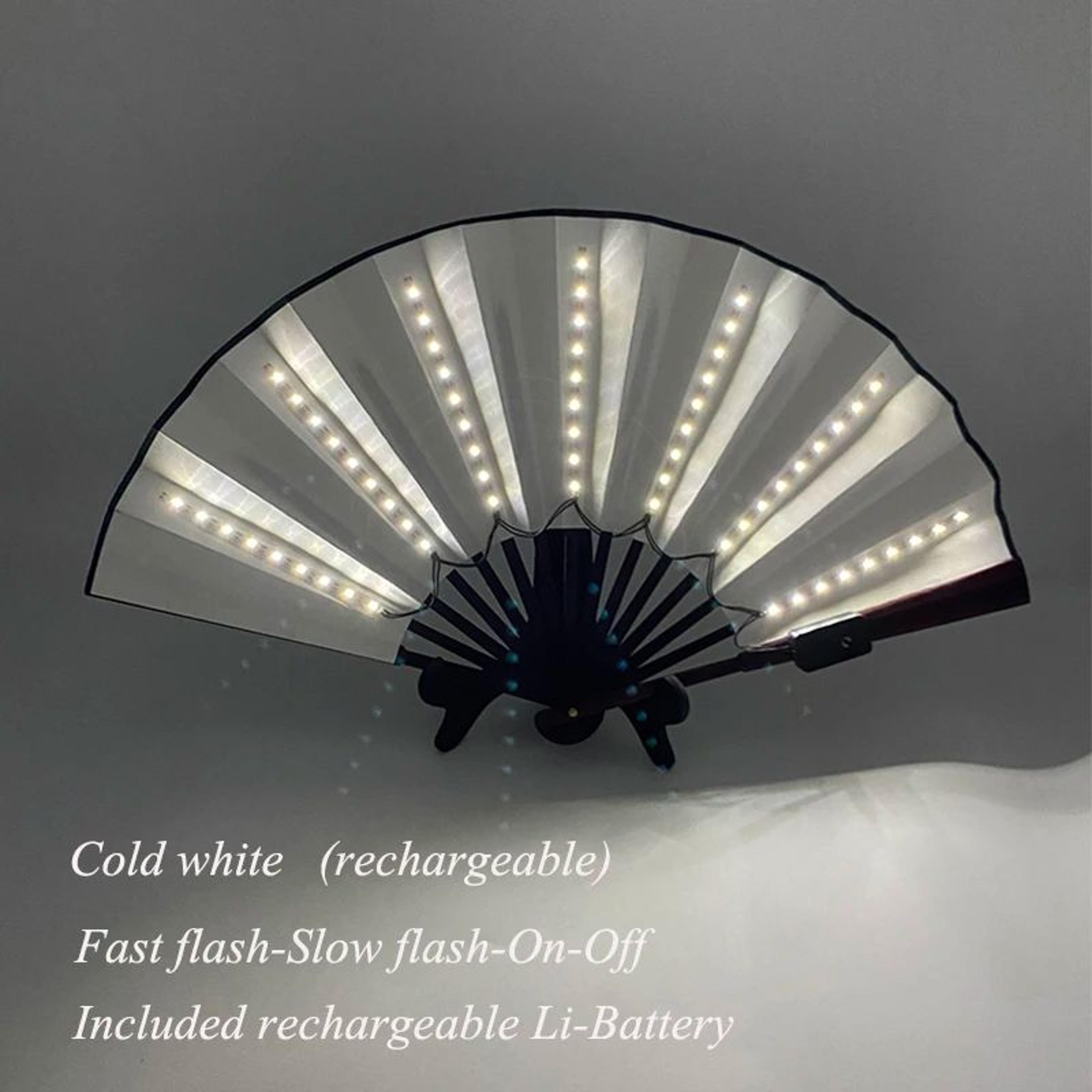 LED Neon Light Folding Fan  Glowing Rave Hand Fan For Party Festival  Performance Decor 26