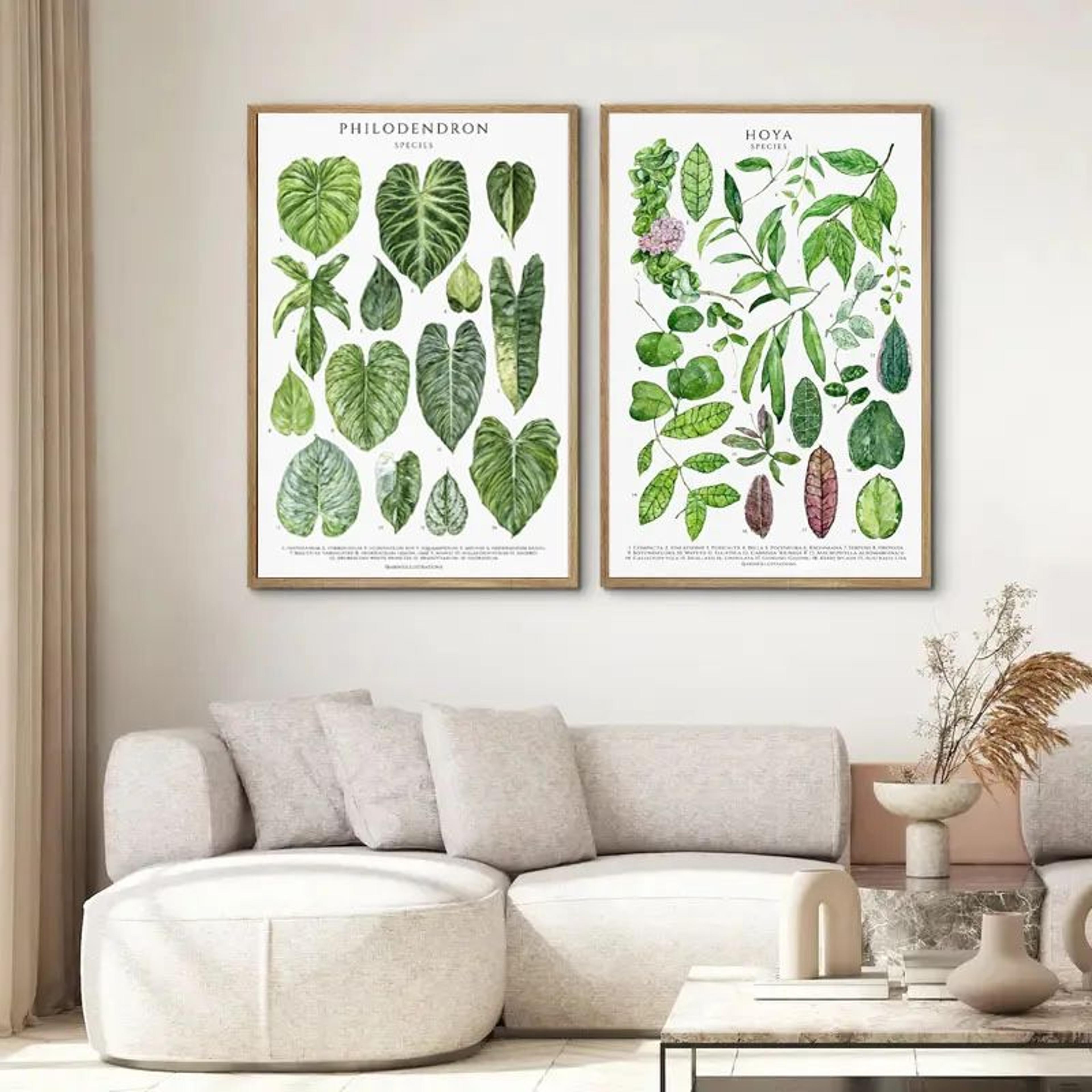 green botanical leaves canvas wall art – calming nature houseplant print