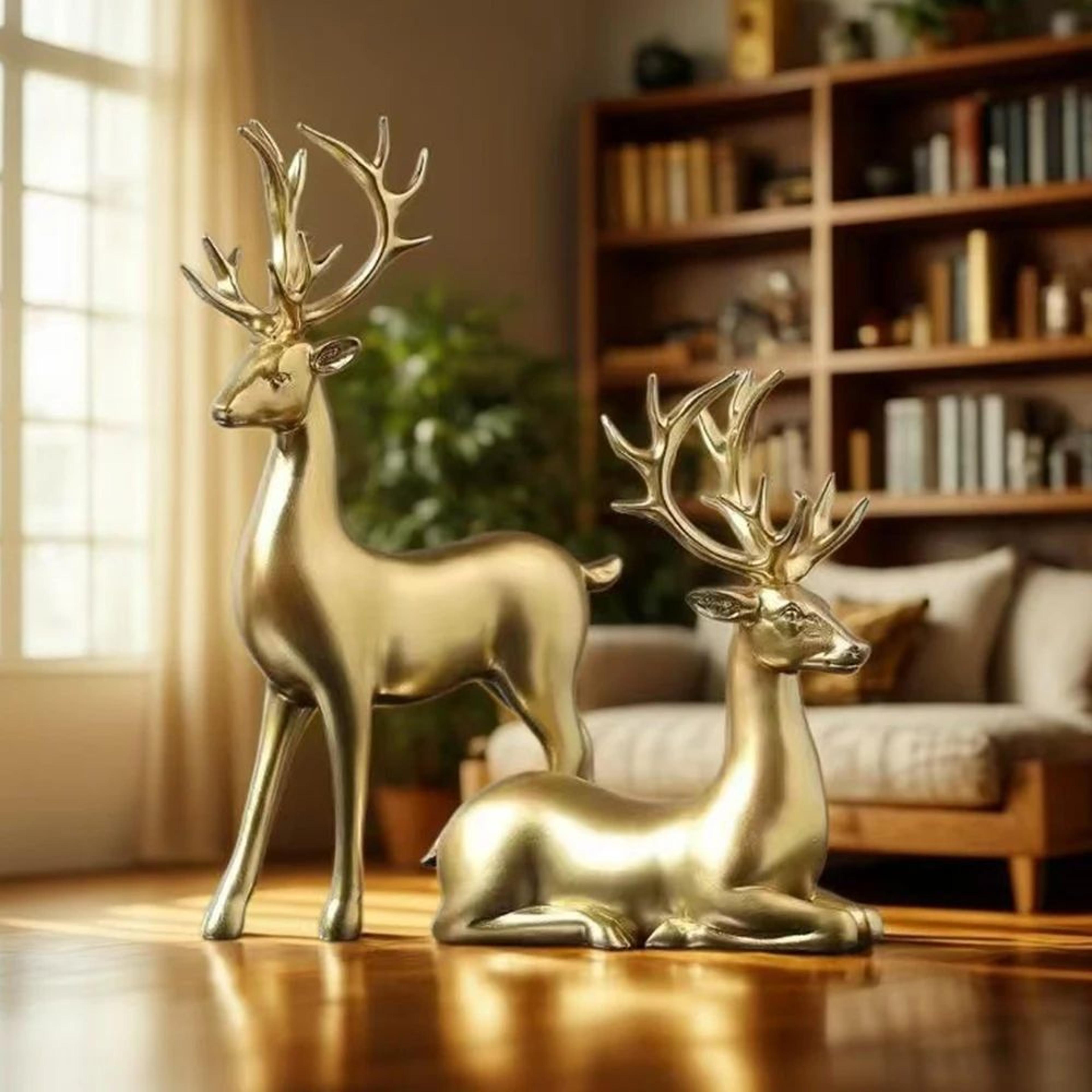 Gold Reindeer Christmas Table Decor Set  2pcs Elegant Elk Statues For Holiday Home  Office Styling 1