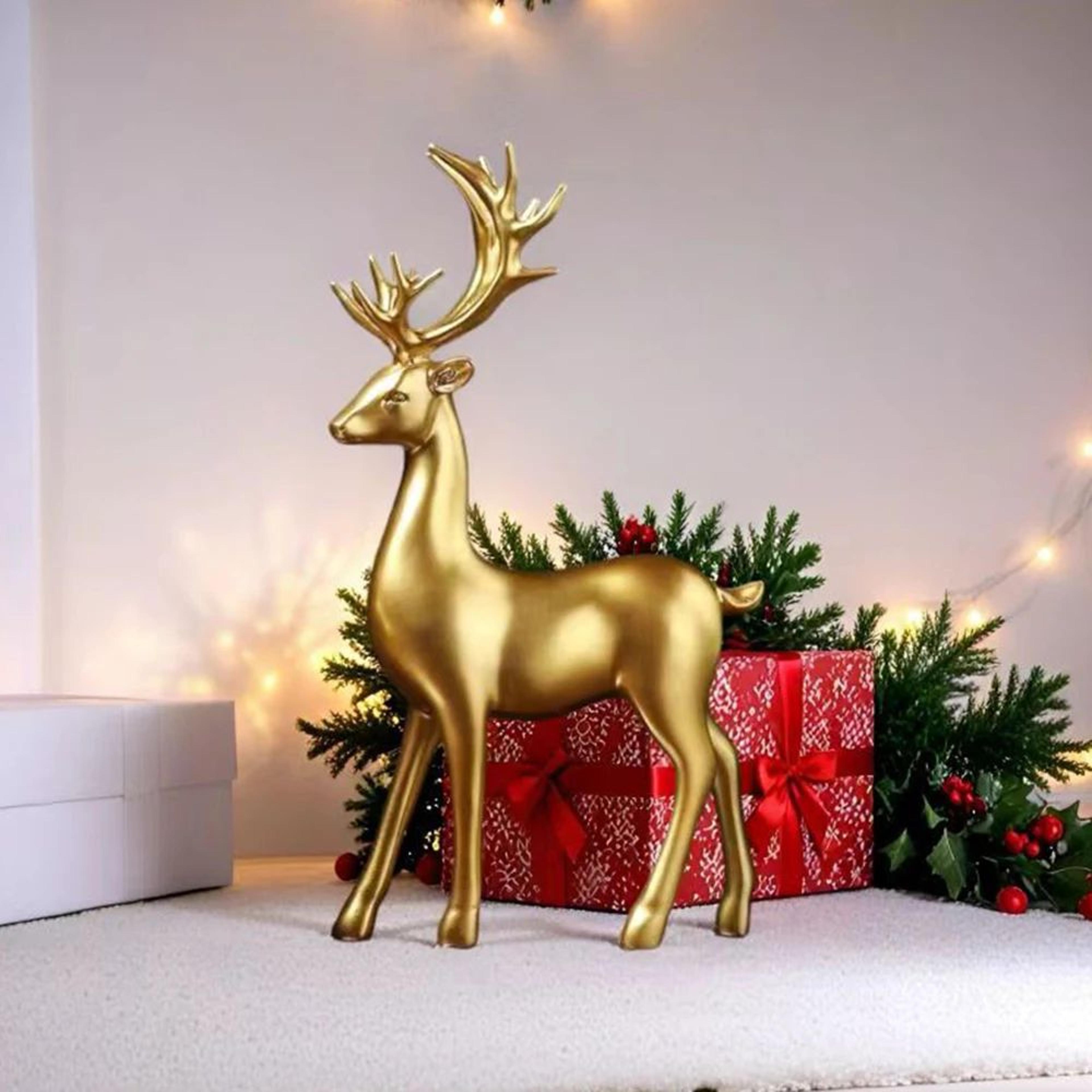 Gold Reindeer Christmas Table Decor Set  2pcs Elegant Elk Statues For Holiday Home  Office Styling 5
