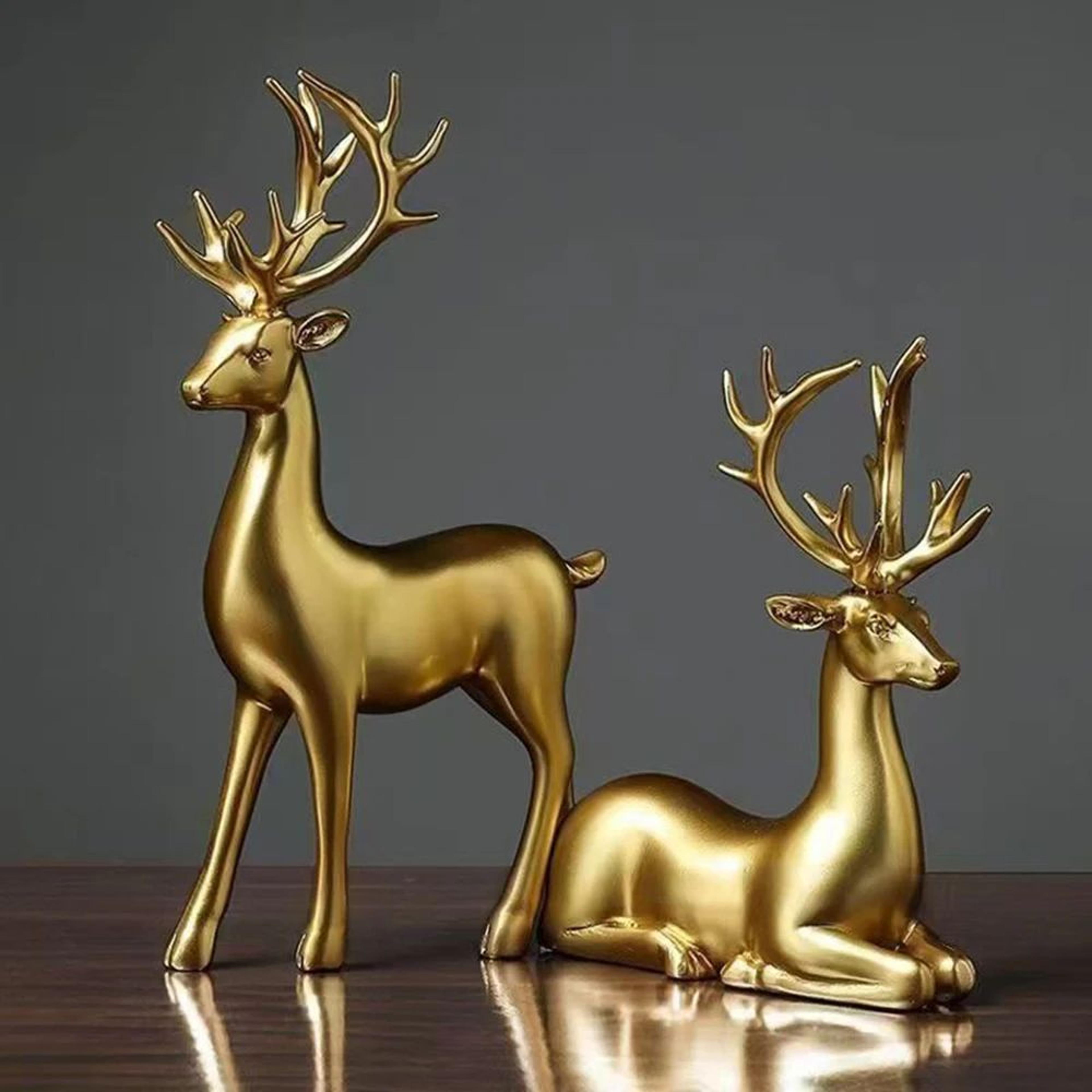 Gold Reindeer Christmas Table Decor Set  2pcs Elegant Elk Statues For Holiday Home  Office Styling 6