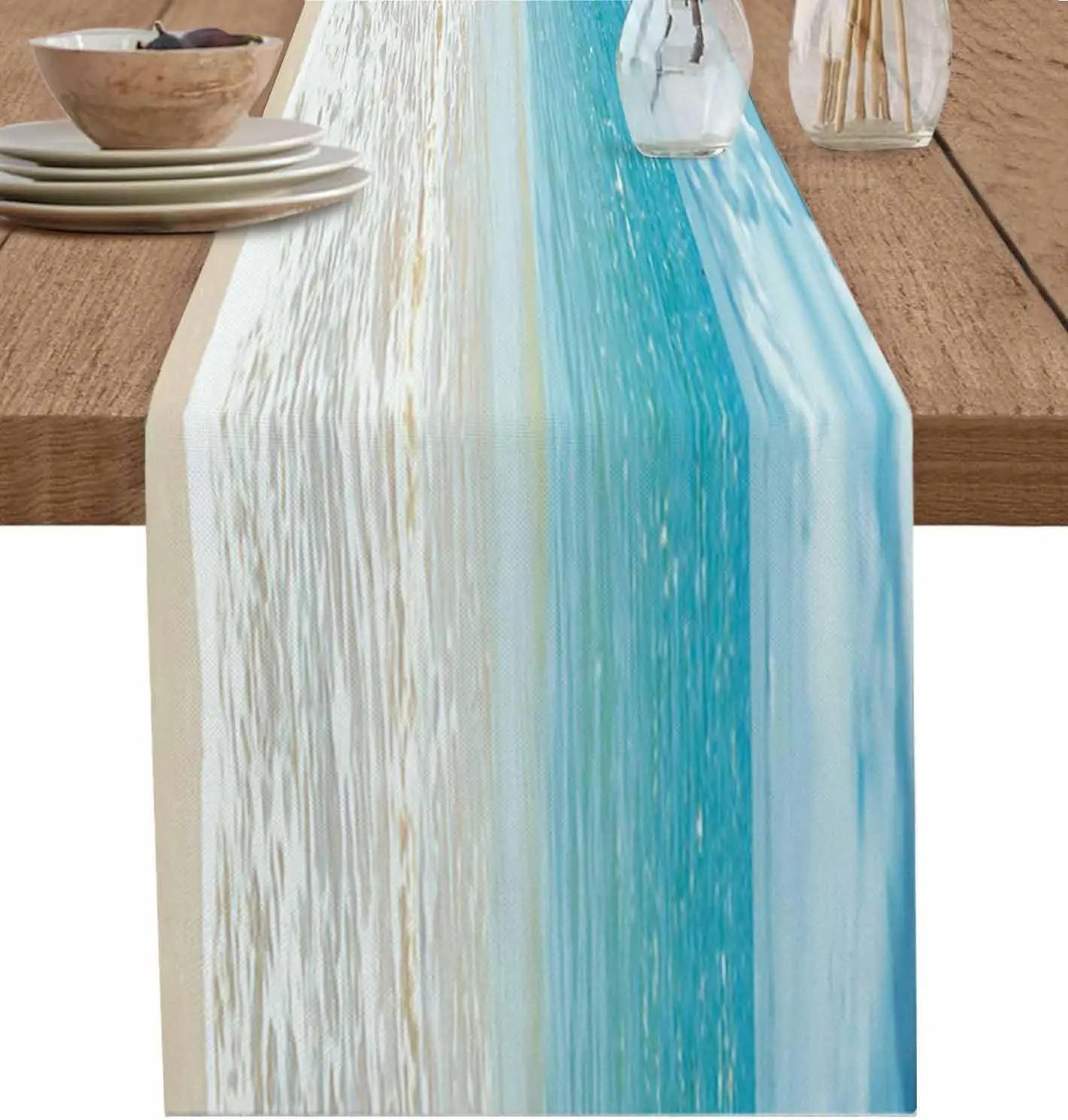 Summer Ocean Linen Table Runner  Beach Sea Dining Table Scarf Farmhouse Kitchen Decor 5