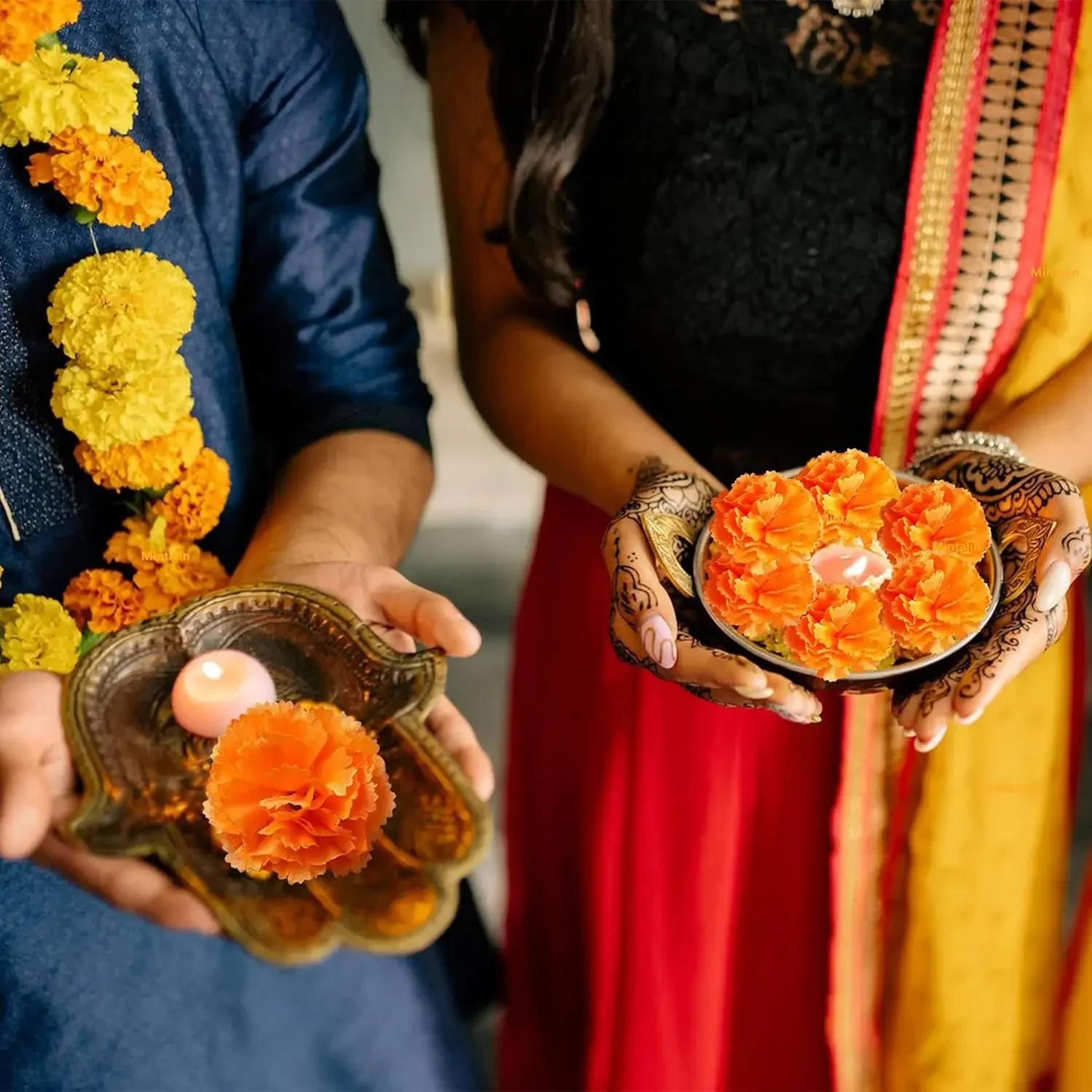 Artificial Marigold Flower Set  Mini Dia De Los Muertos  Diwali Decorative Floral Craft Accents 4