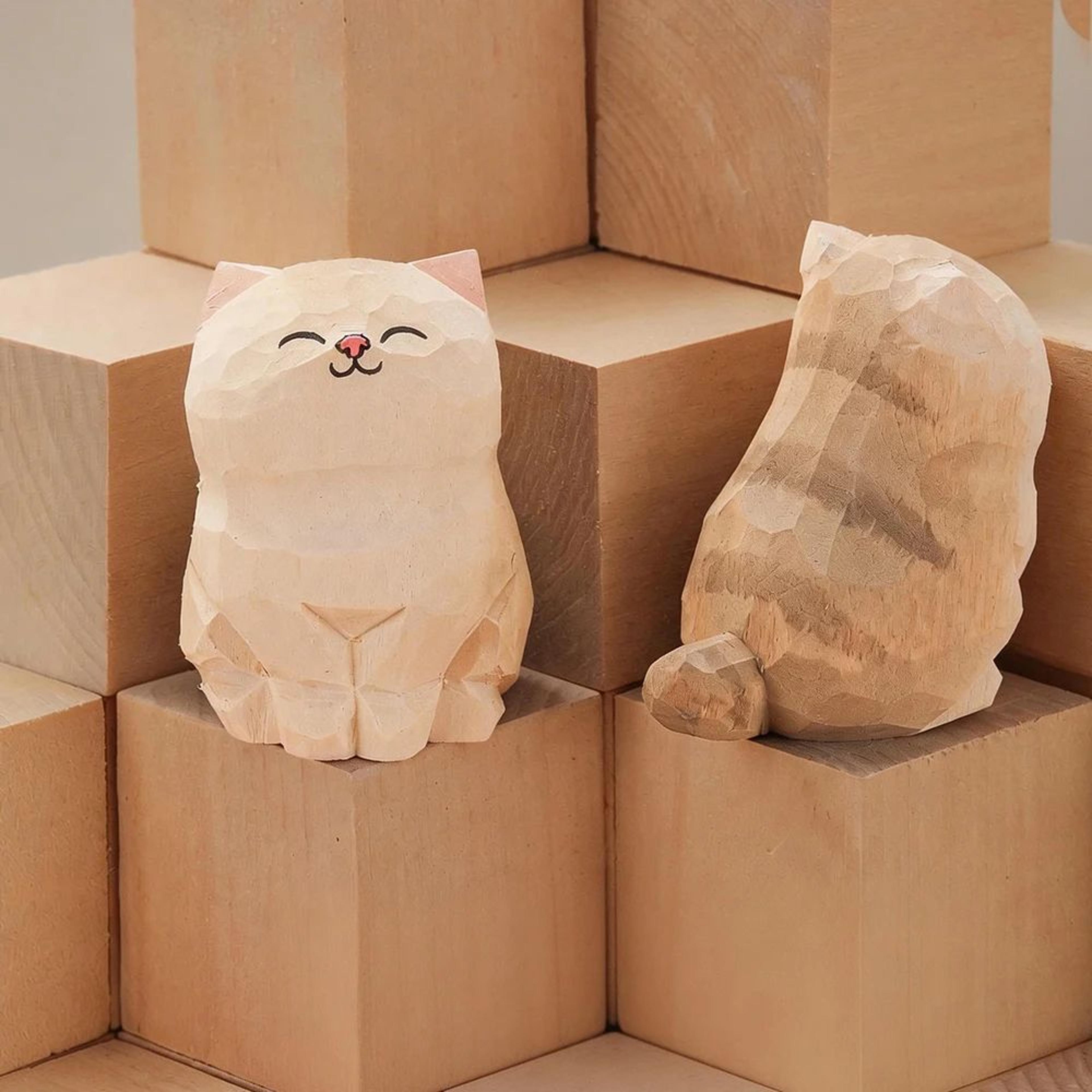 Handcrafted Wooden Cat Figurine  Cute Kitten Desk Decor  Animal Car Ornament 8