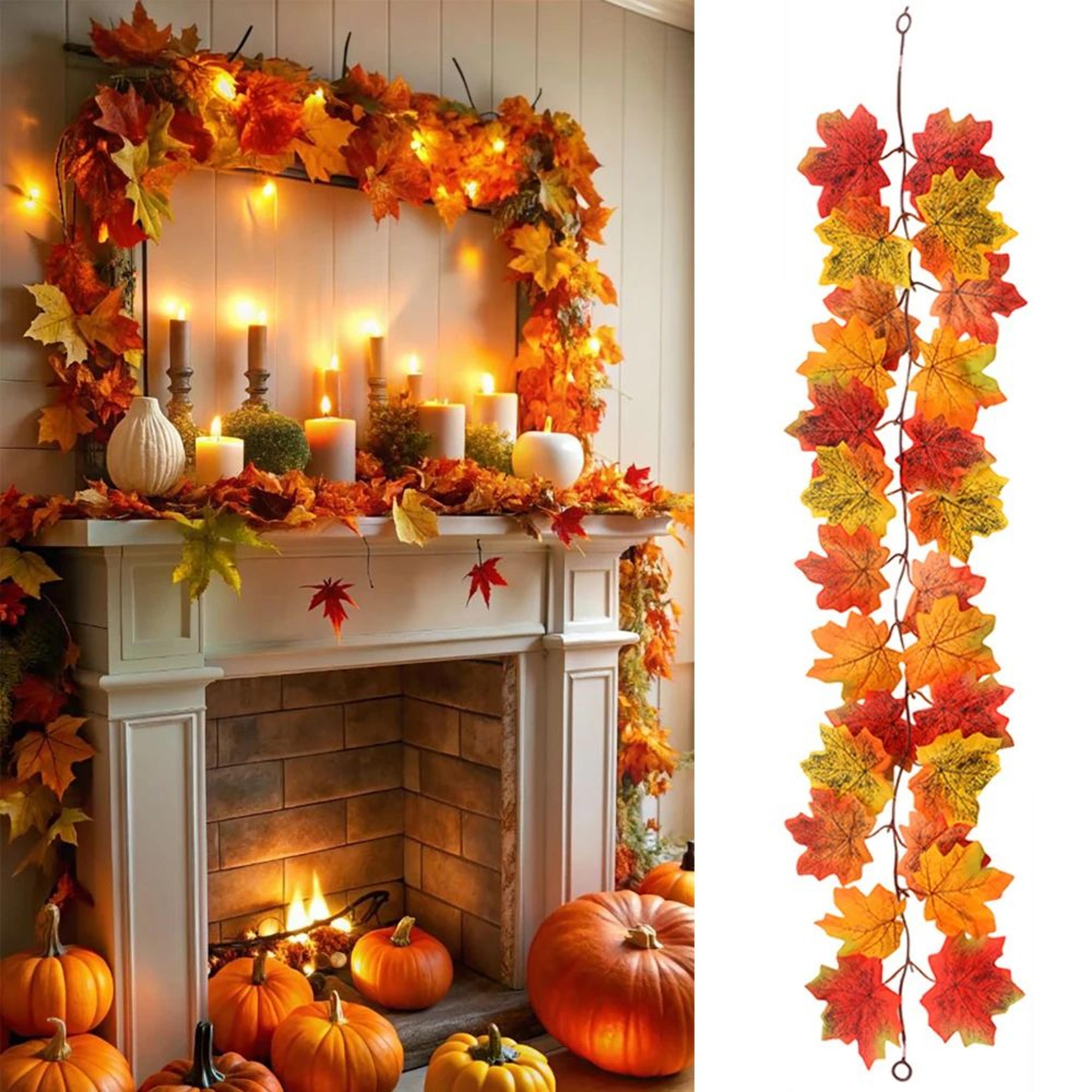 artificial autumn maple leaf vine garland – fall hanging decor for home, wedding & fireplace