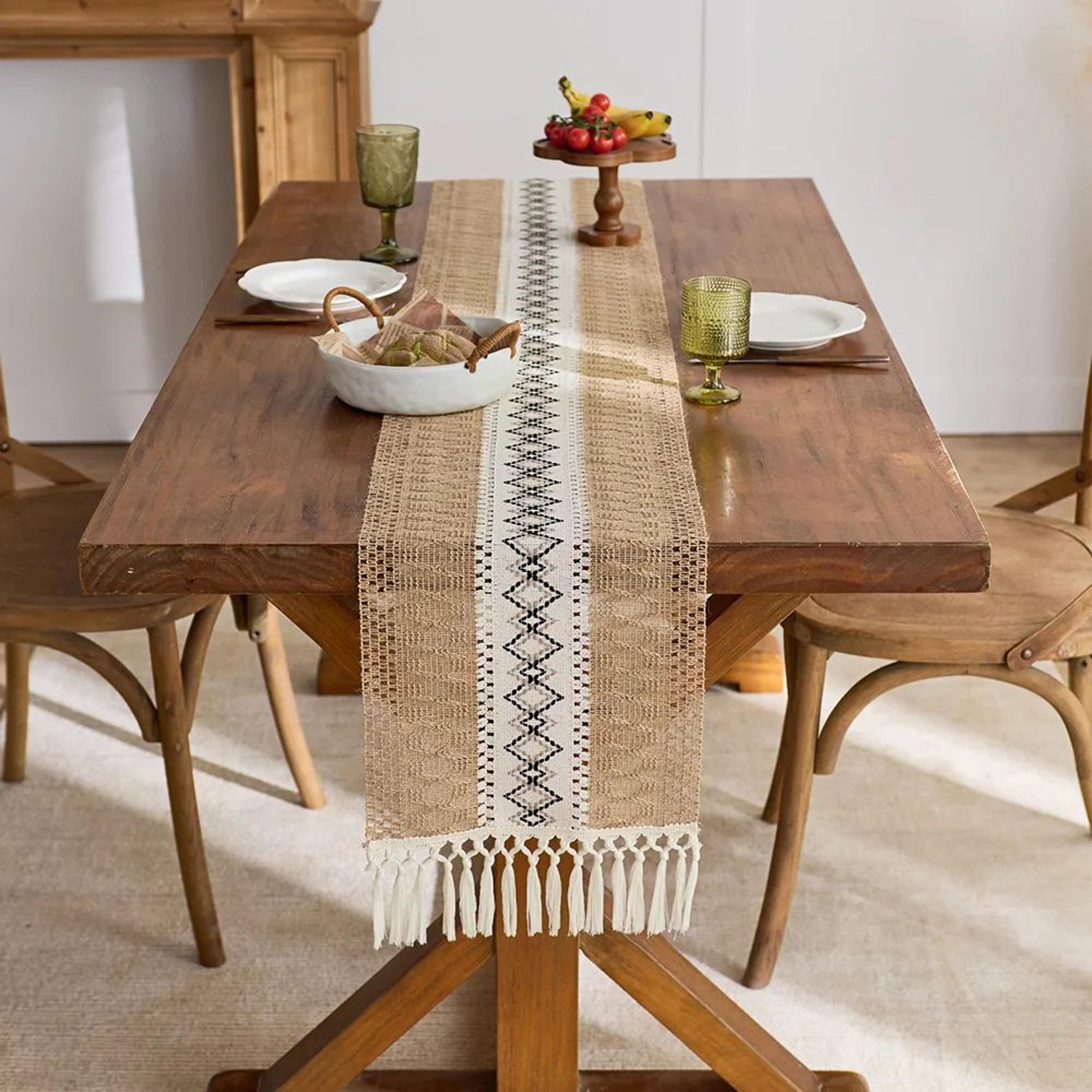 Boho Macrame Table Runner With Tassels  Rustic Burlap Farmhouse Dining Table Decor 4