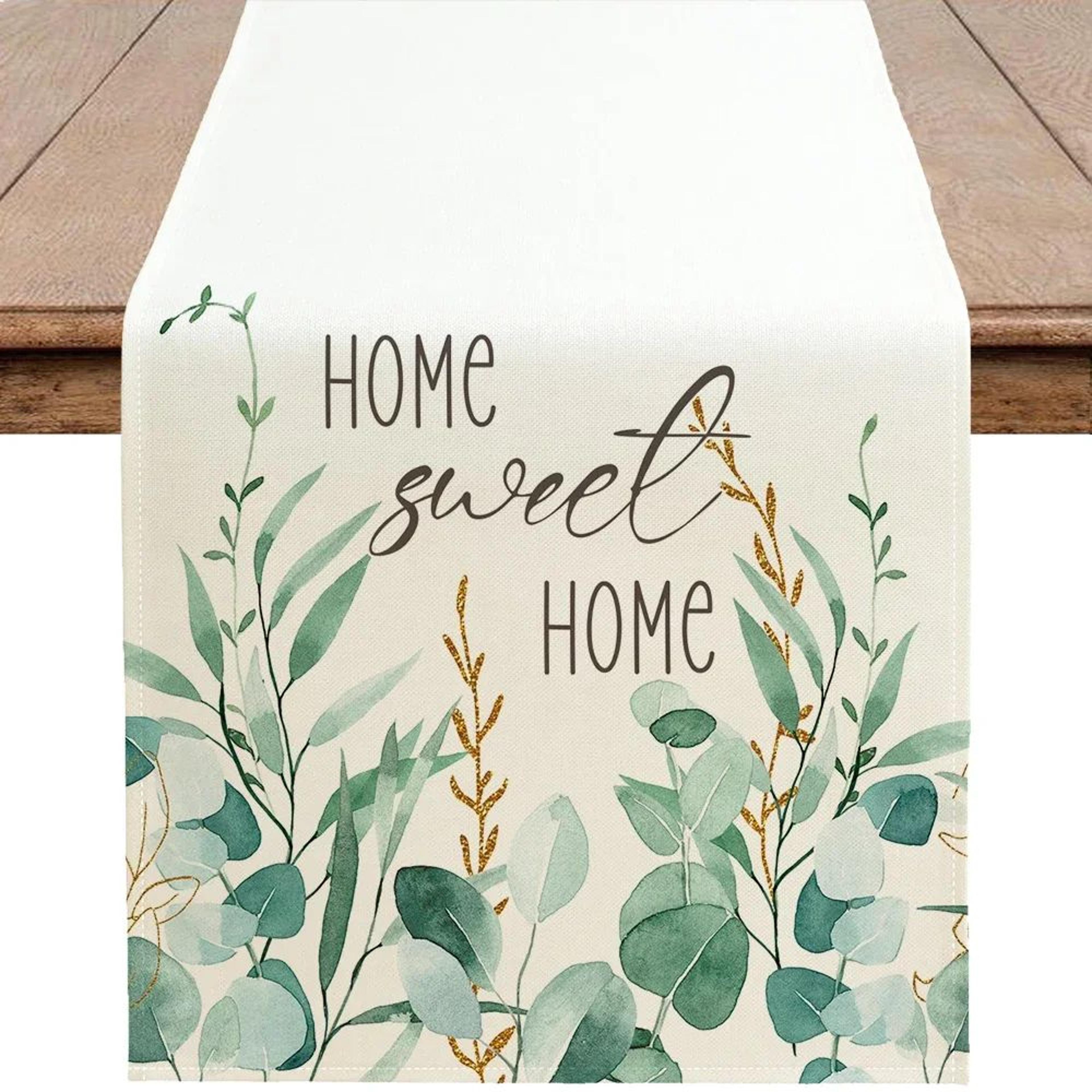 eucalyptus leaf table runner for dining table – spring green botanical farmhouse table decor