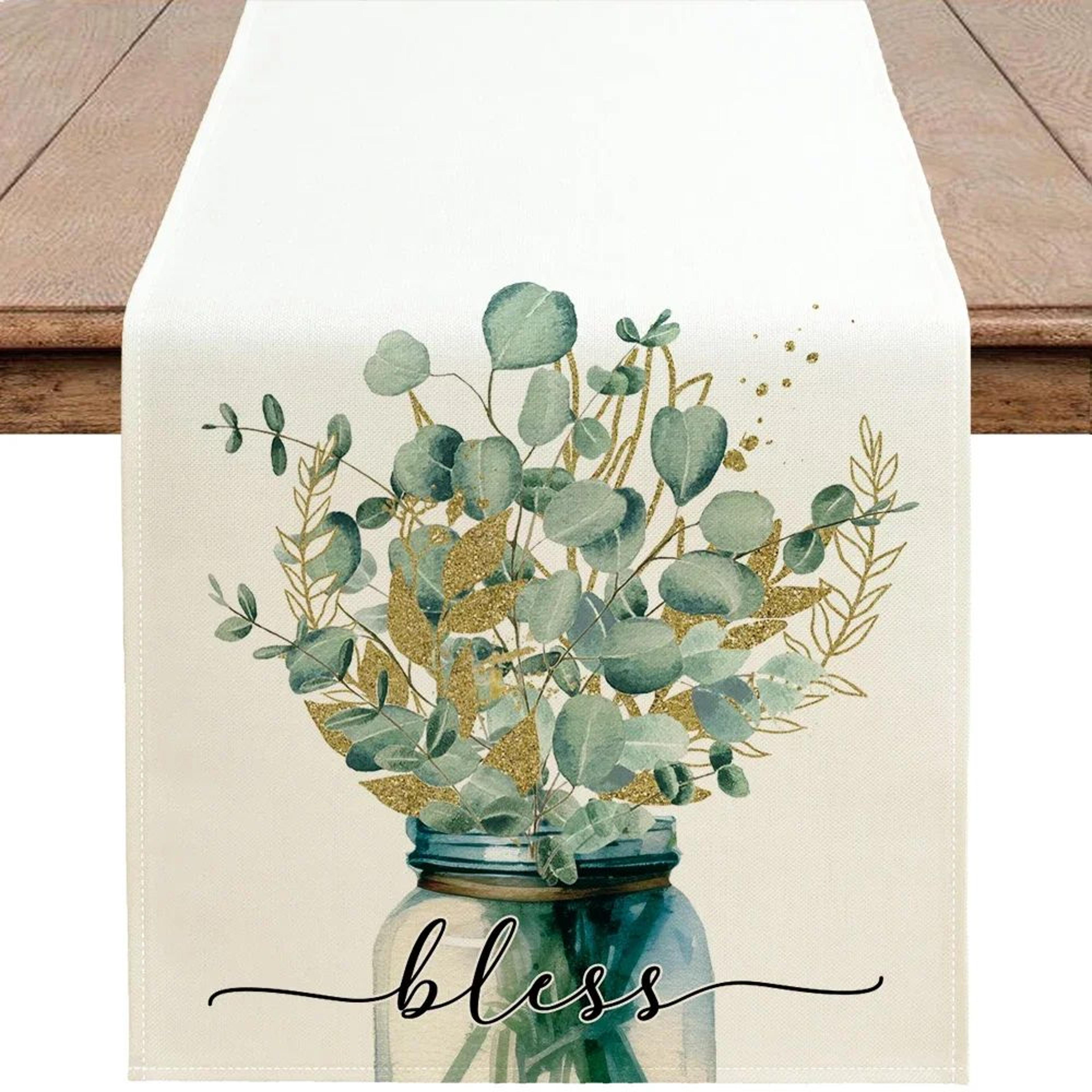 Eucalyptus Leaf Table Runner For Dining Table  Spring Green Botanical Farmhouse Table Decor 9