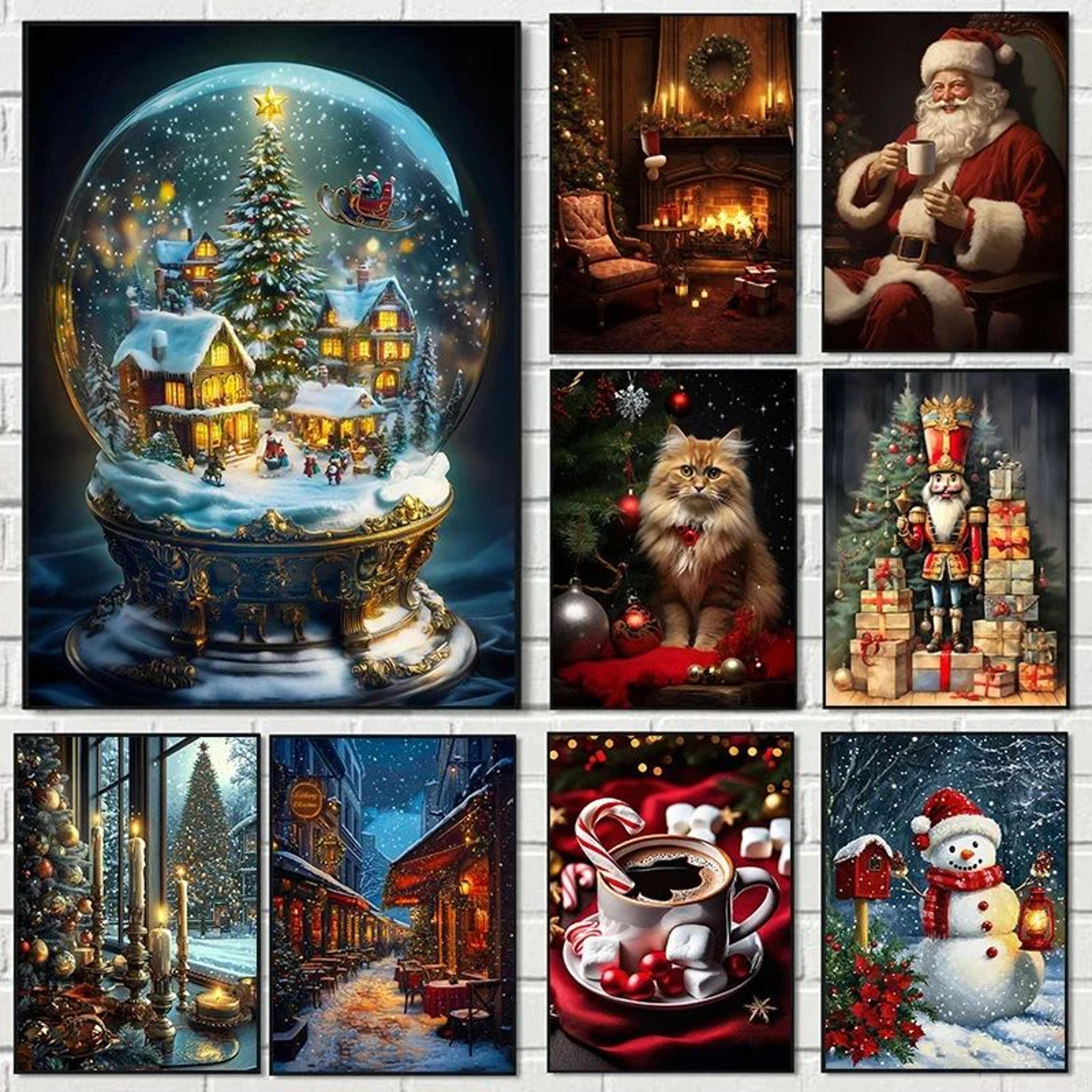 Classic Christmas Canvas Wall Art  Santa Claus  Christmas Tree Holiday Home Decor Poster 2