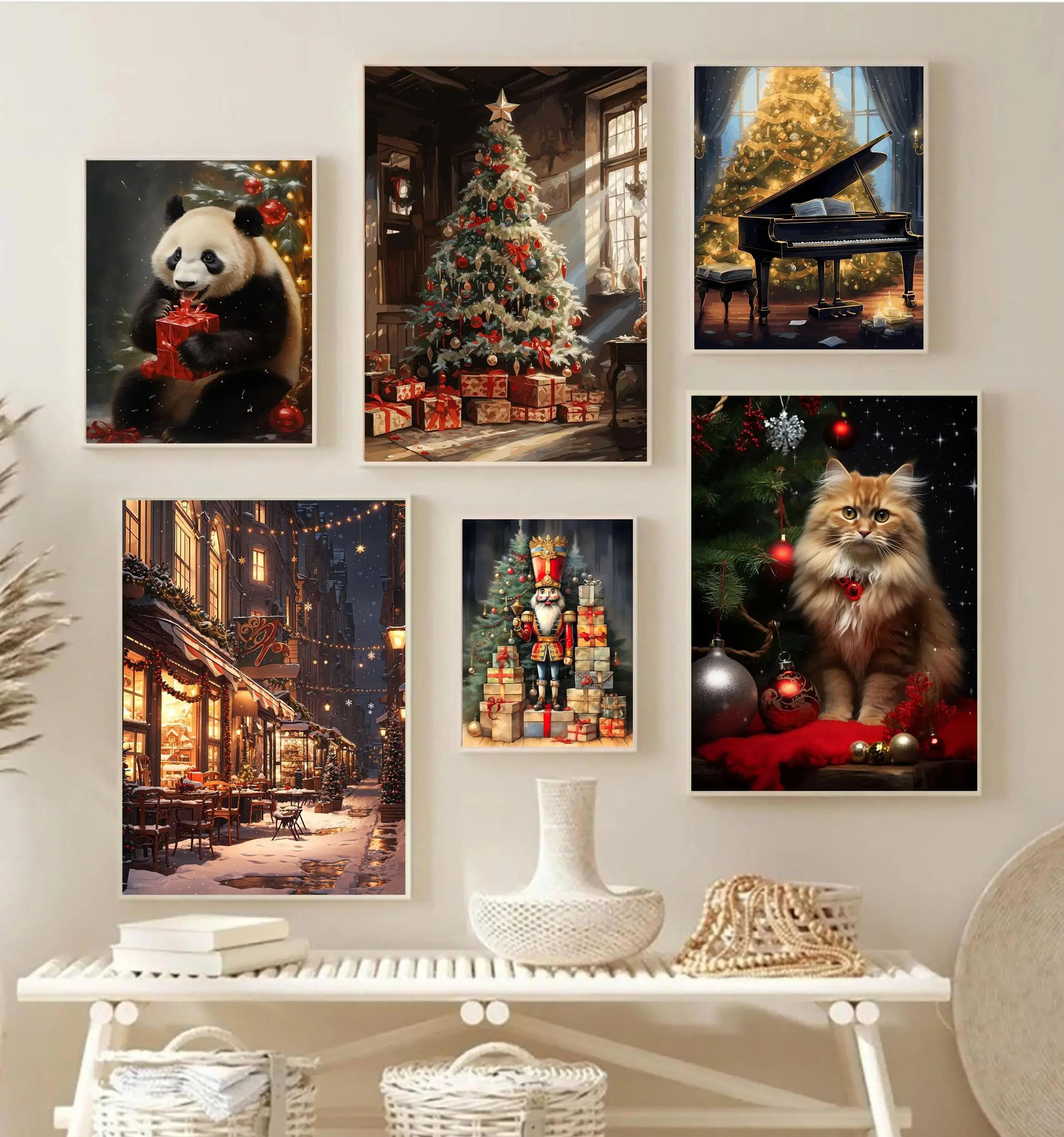 Classic Christmas Canvas Wall Art  Santa Claus  Christmas Tree Holiday Home Decor Poster 3