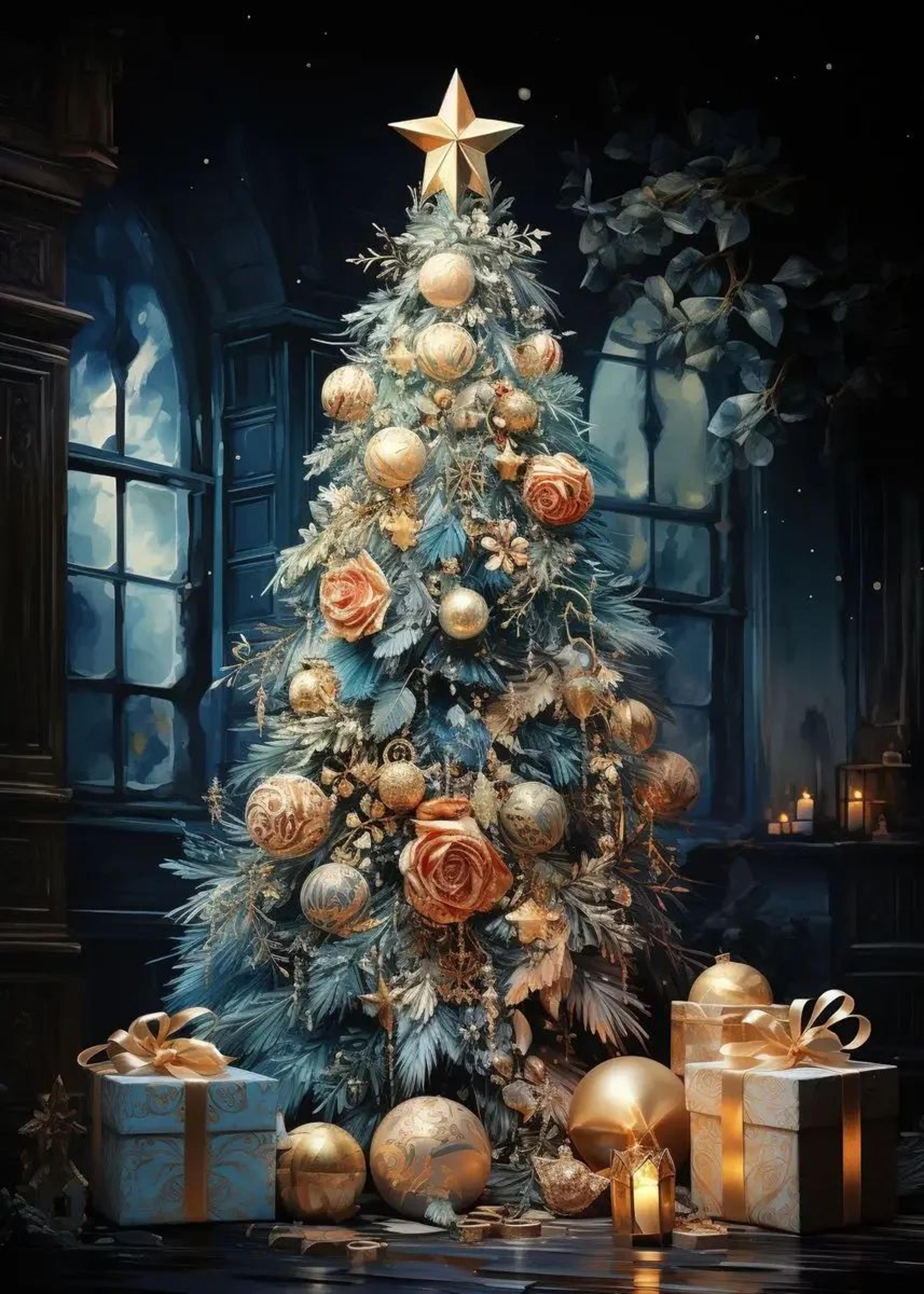 Classic Christmas Canvas Wall Art  Santa Claus  Christmas Tree Holiday Home Decor Poster 24