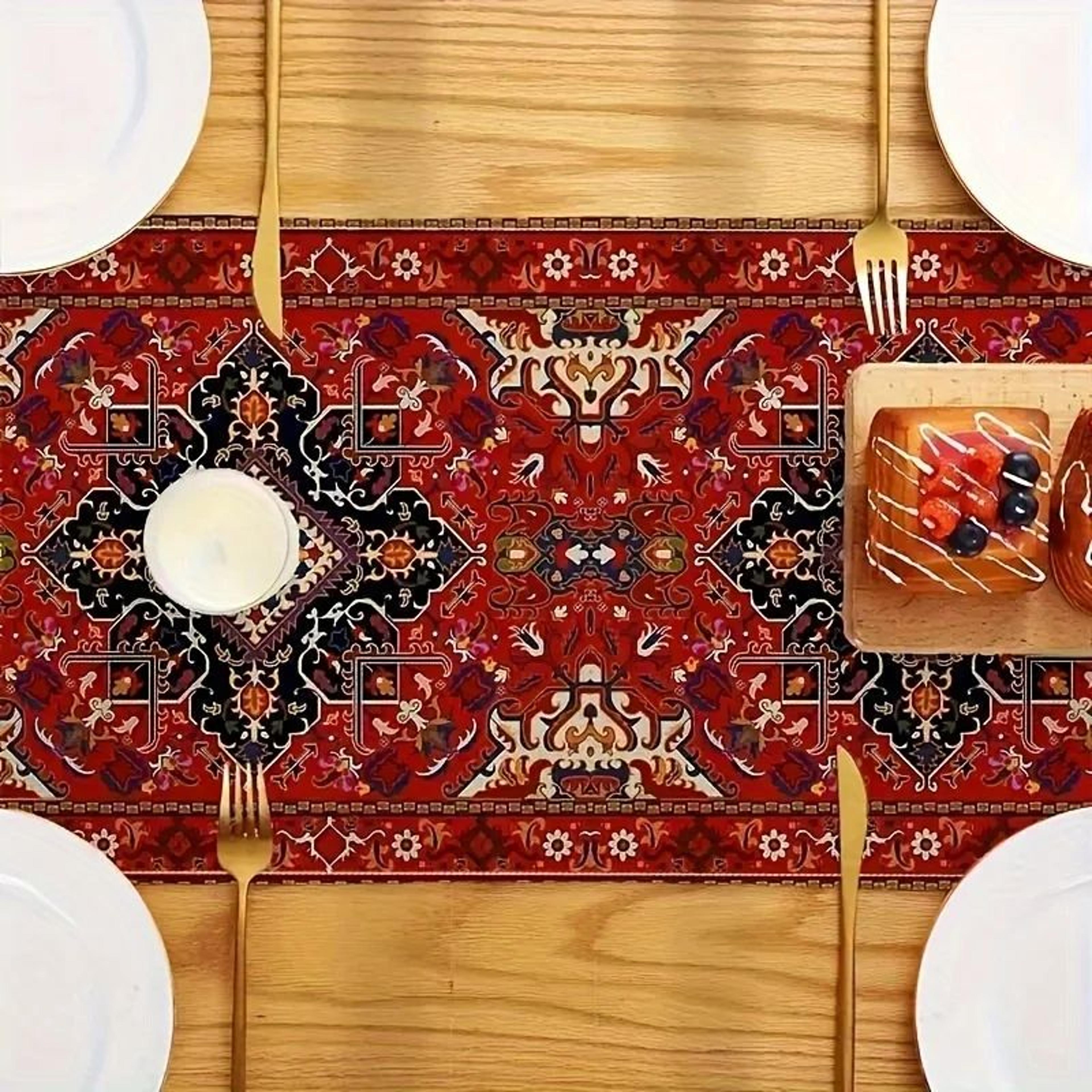 Bohemian Persian Stripe Linen Table Runner For Dining Table  Red Vintage Farmhouse Wedding Decor 3