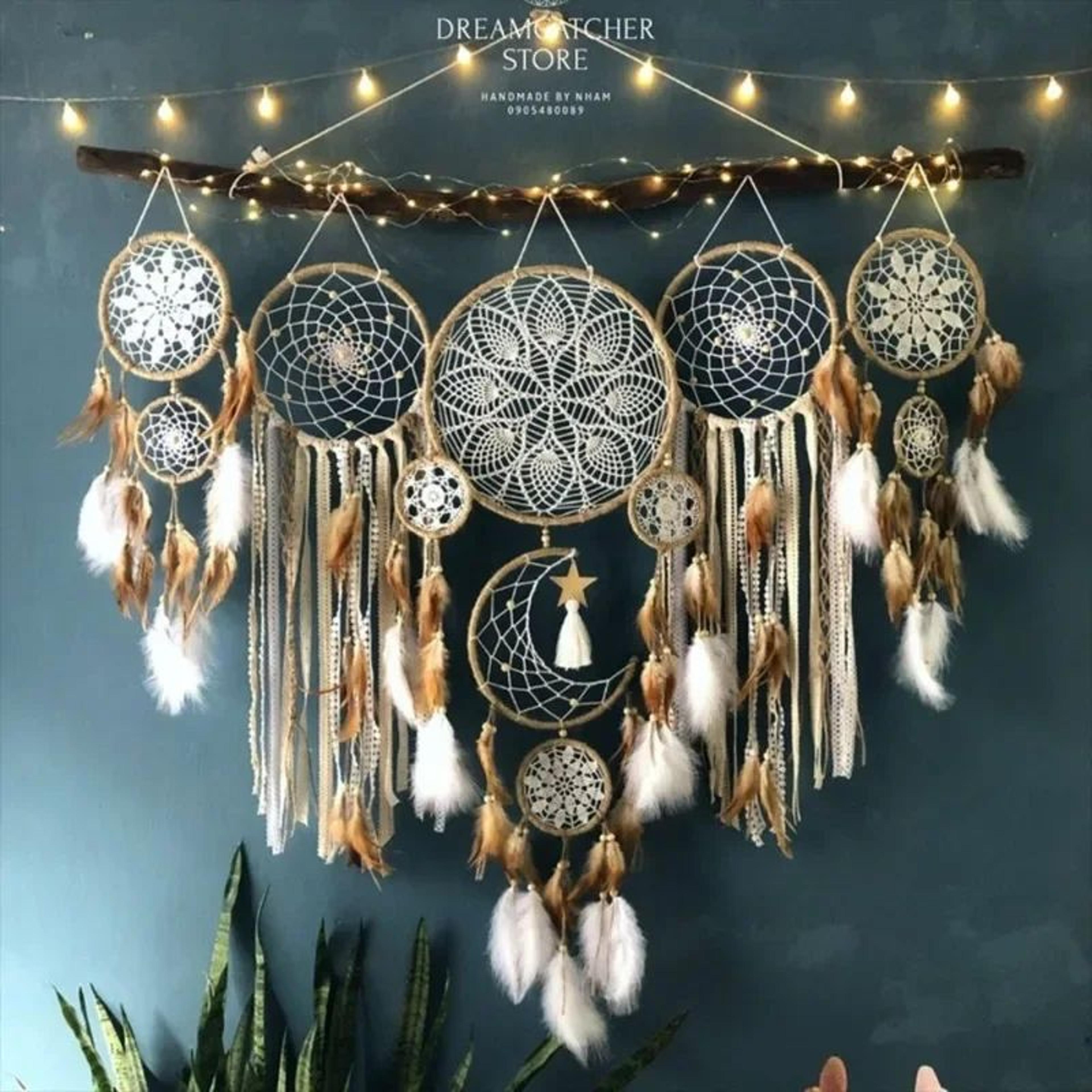 Boho Macrame Dream Catcher Set  5pcs Moon Wall Hanging Decor For Nursery  Home 0