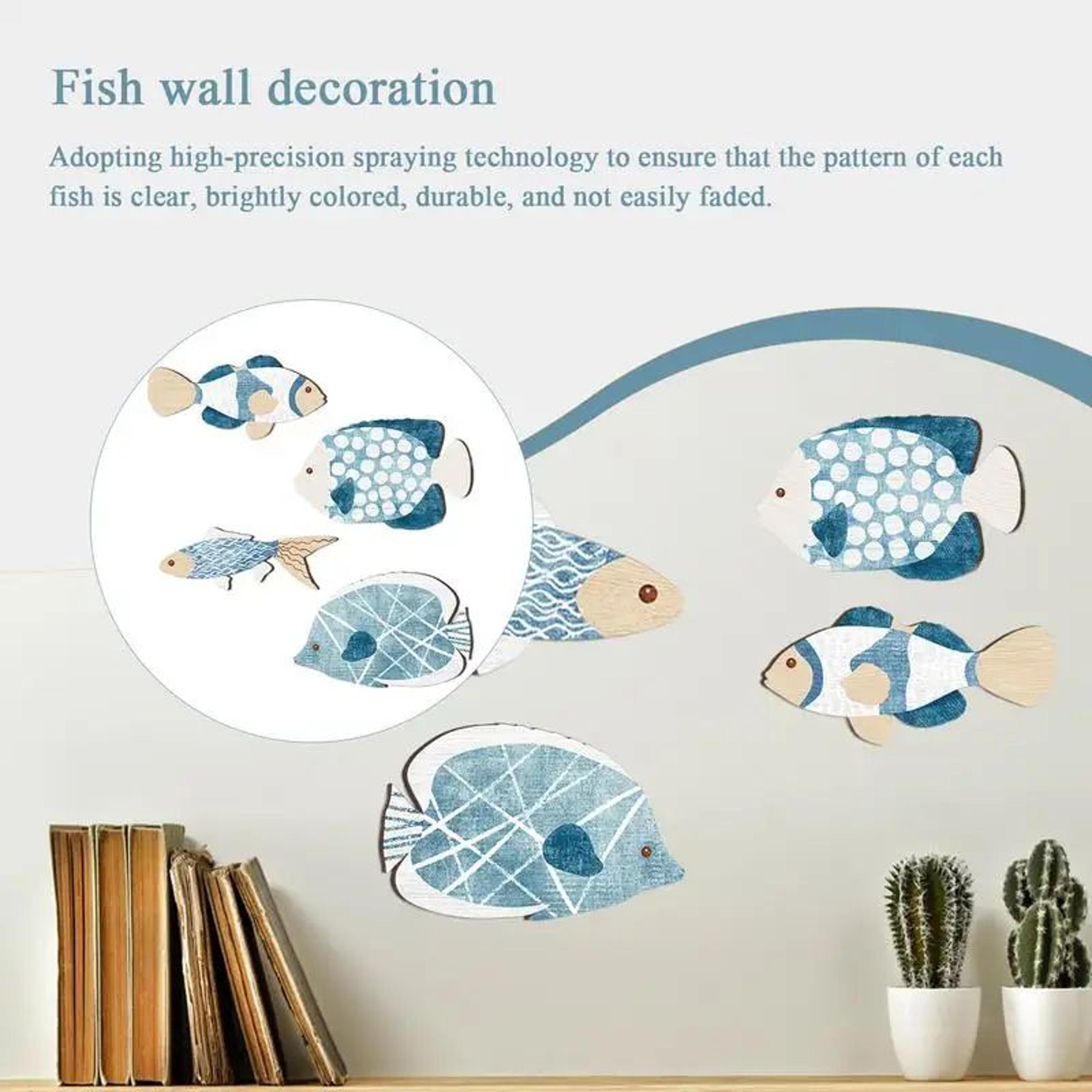 Coastal Wooden Fish Wall Decor Set  4pcs Nautical Beach Style Hanging Art For Home 4