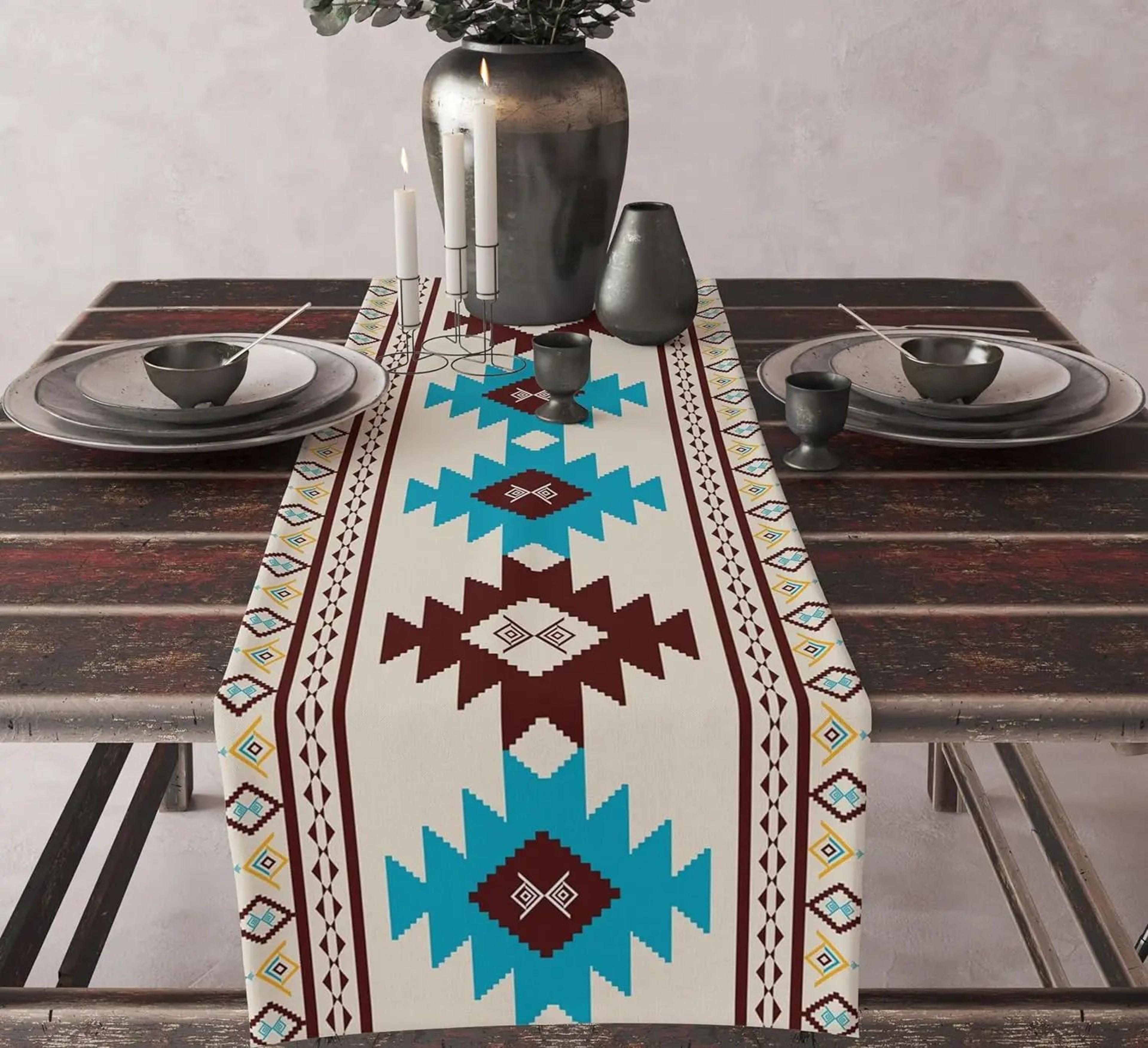 Aztec Tribal Linen Table Runner For Dining Table  Boho Geometric Farmhouse Kitchen Decor 6