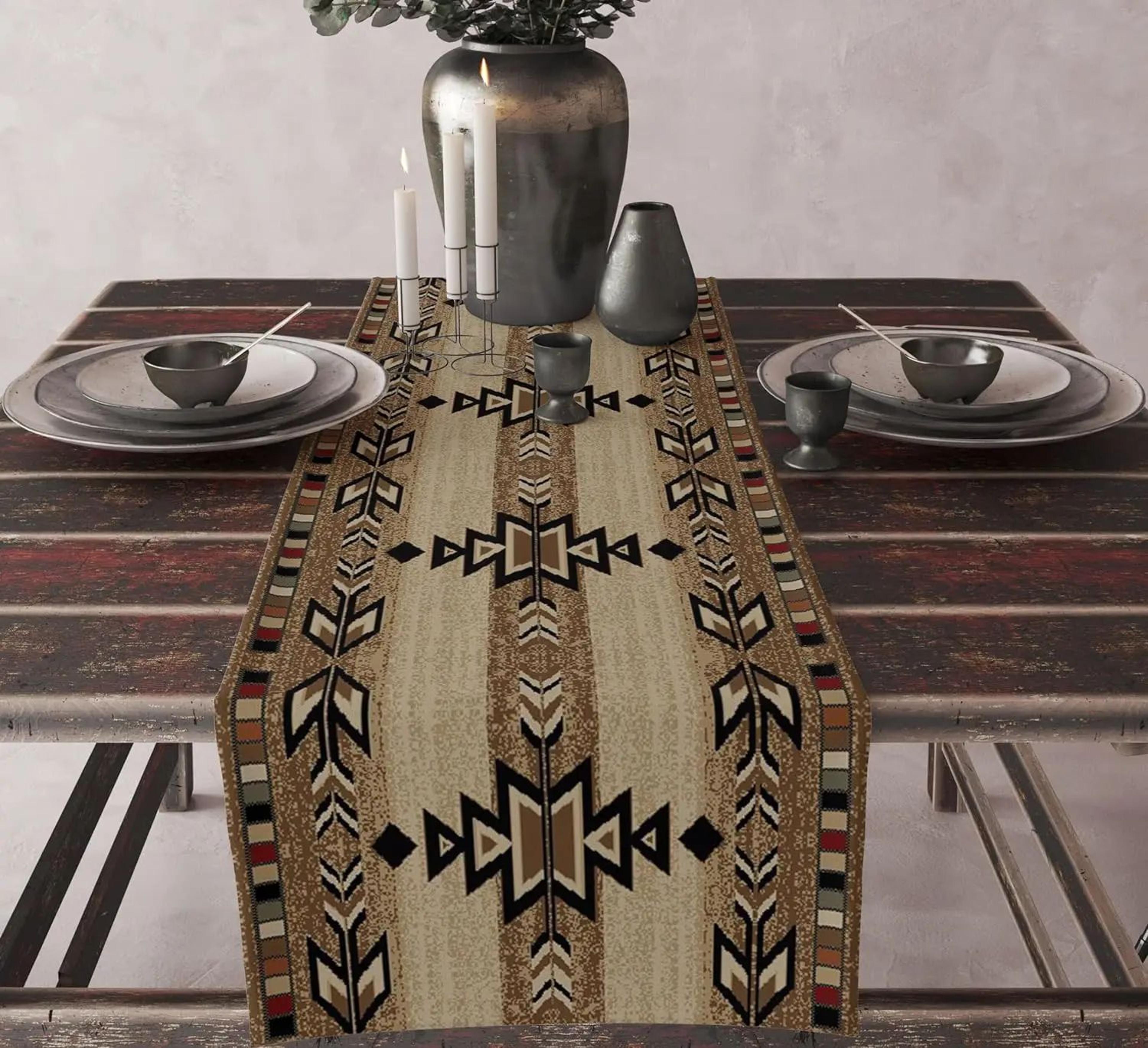 Aztec Tribal Linen Table Runner For Dining Table  Boho Geometric Farmhouse Kitchen Decor 11