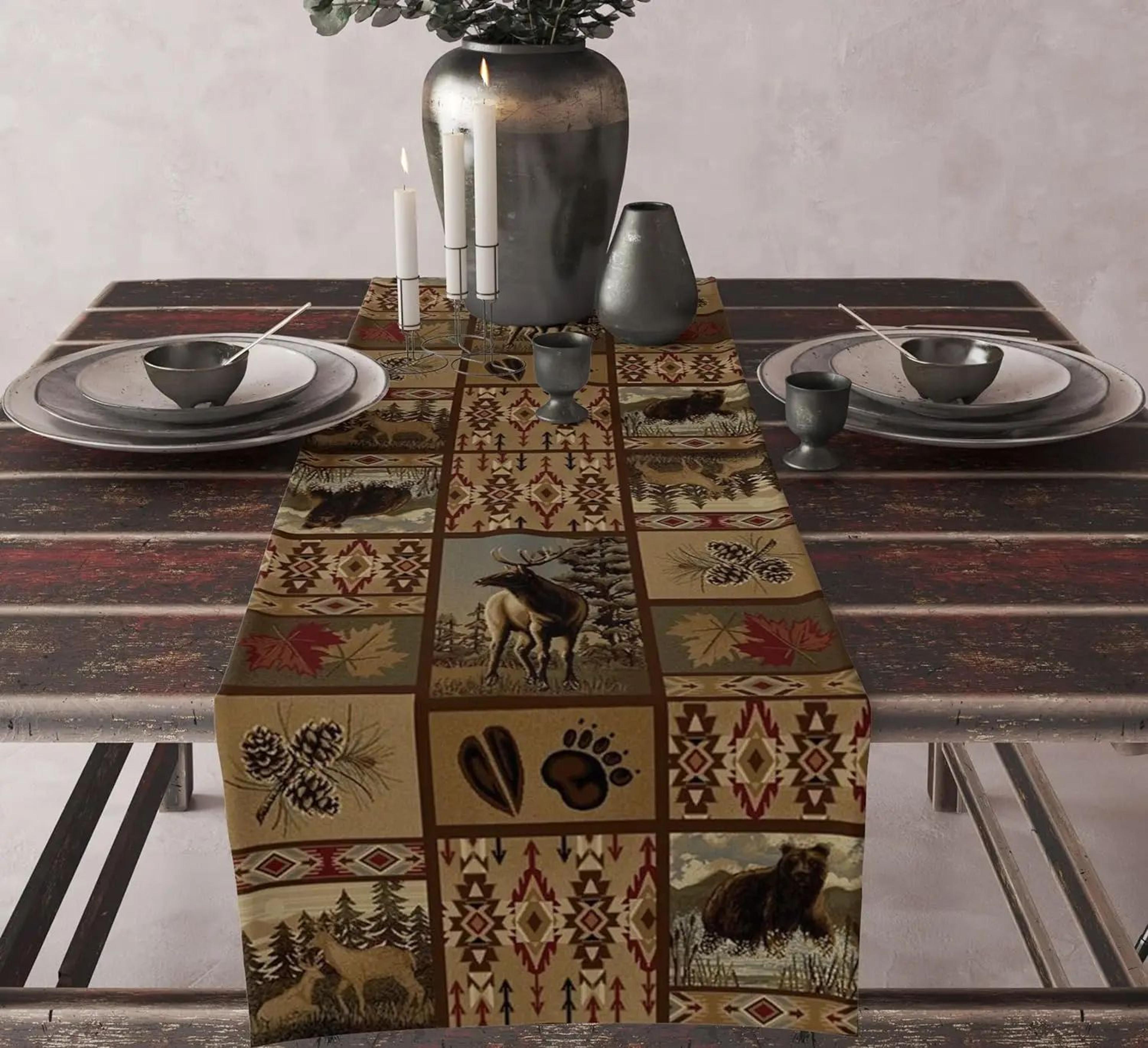 Aztec Tribal Linen Table Runner For Dining Table  Boho Geometric Farmhouse Kitchen Decor 13