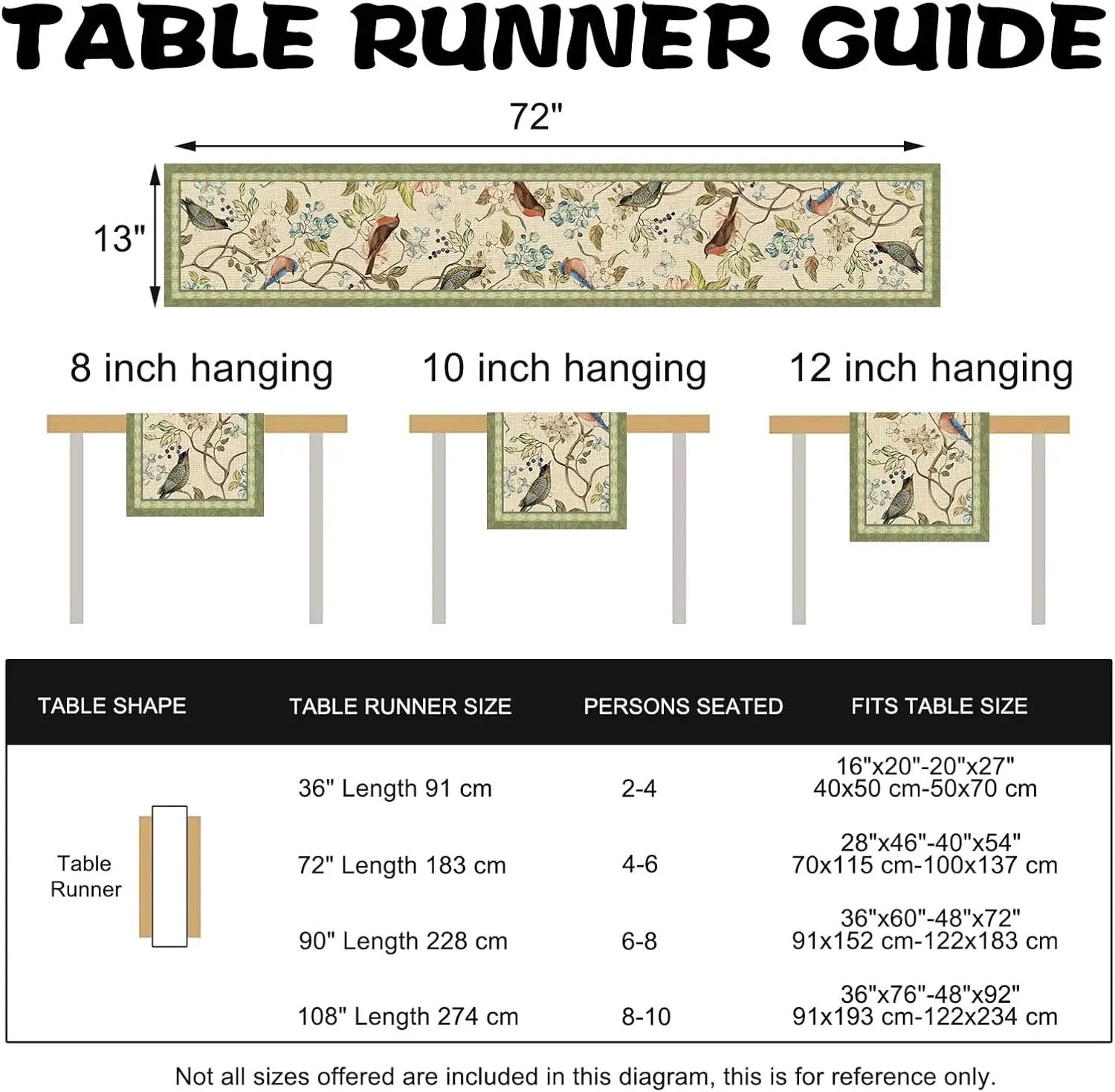Vintage Floral Bird Linen Table Runner For Dining Table  Farmhouse Summer Botanical Decor 5