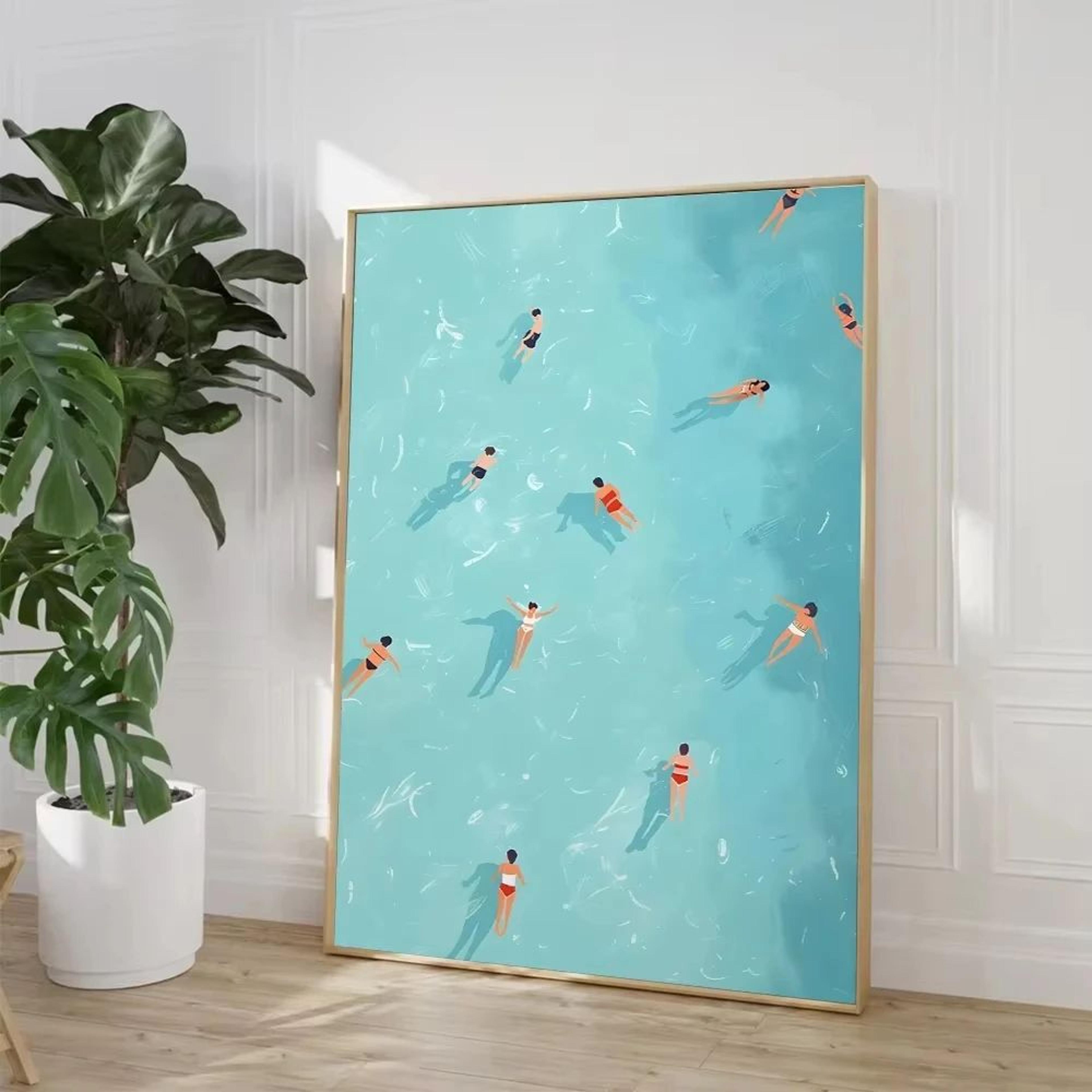 summer pool girl canvas wall art – beach ocean nordic living room decor