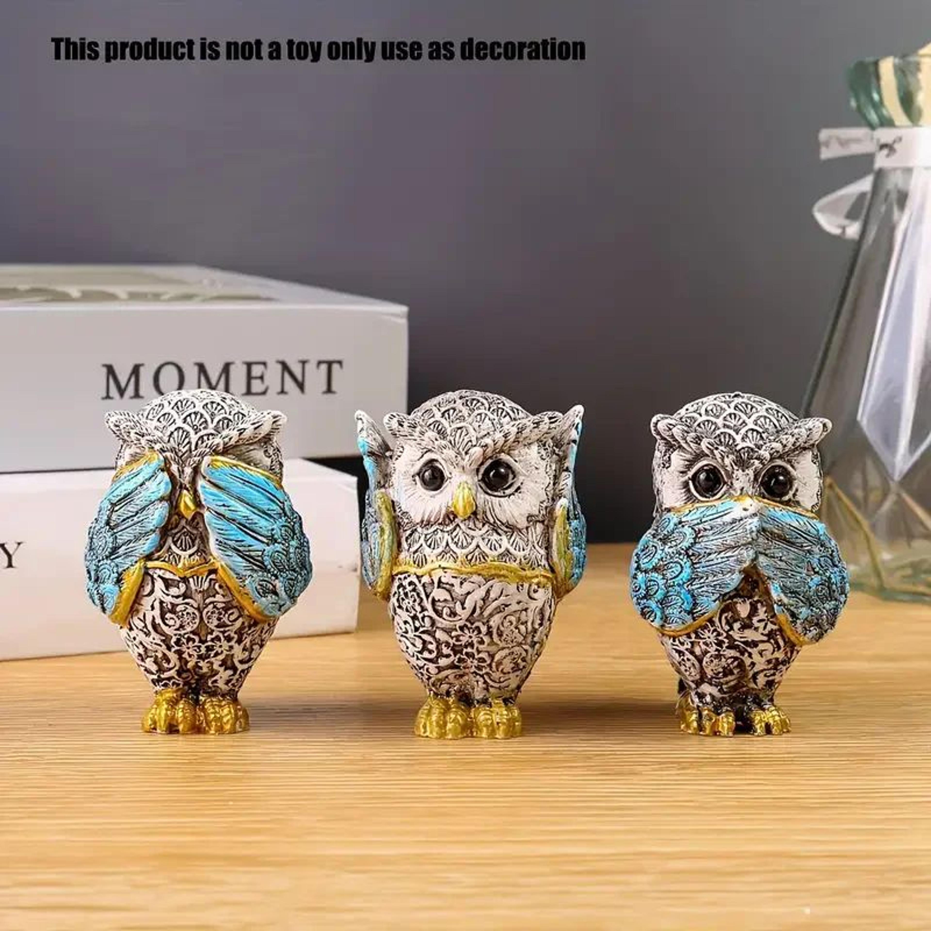 3Piece Resin Owl Figurine Set  Decorative Animal Statues For Home Office  Indoor Display 6