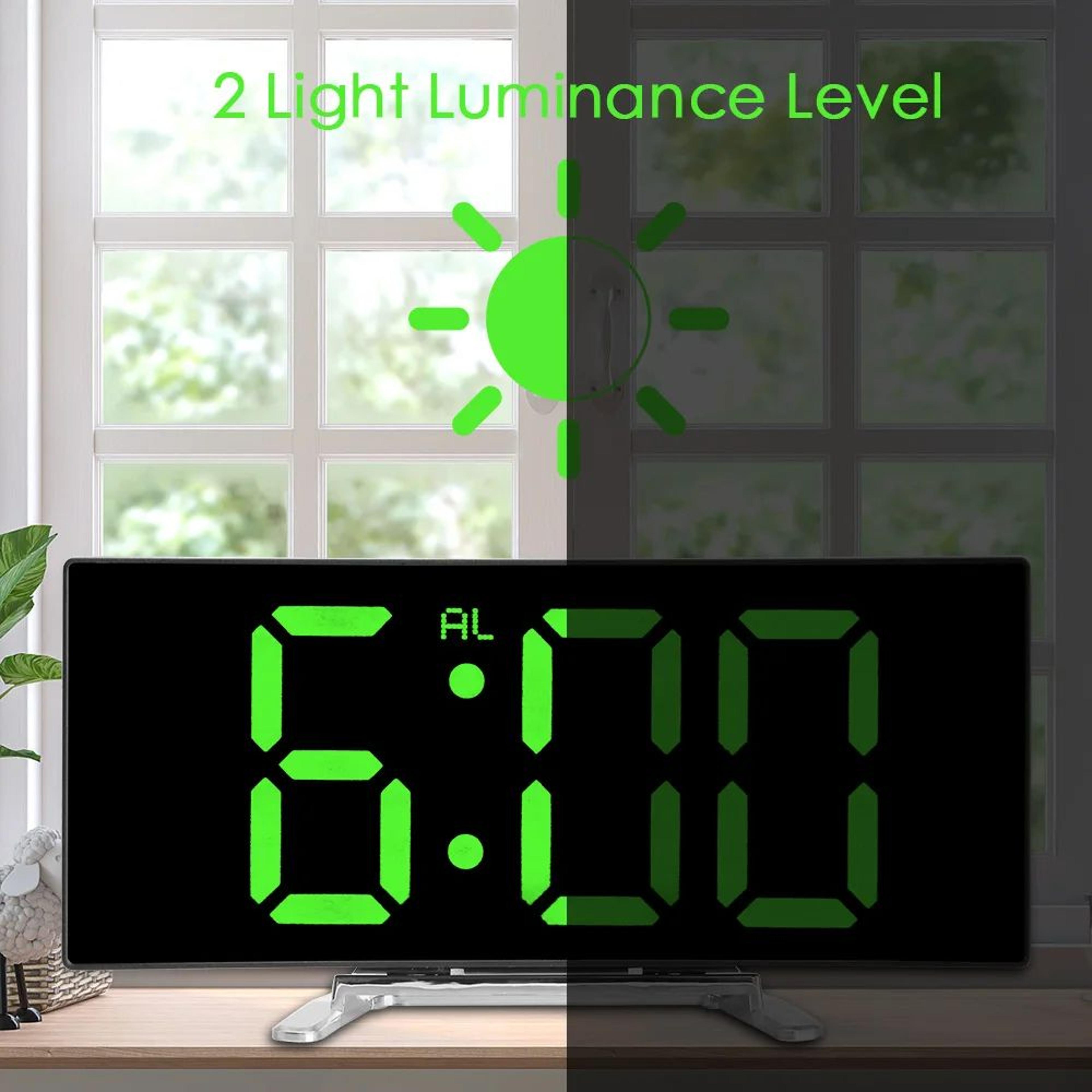 Curved LED Mirror Alarm Clock  Dimmable Digital Desk Clock With Temperature Display  Snooze Functio 5