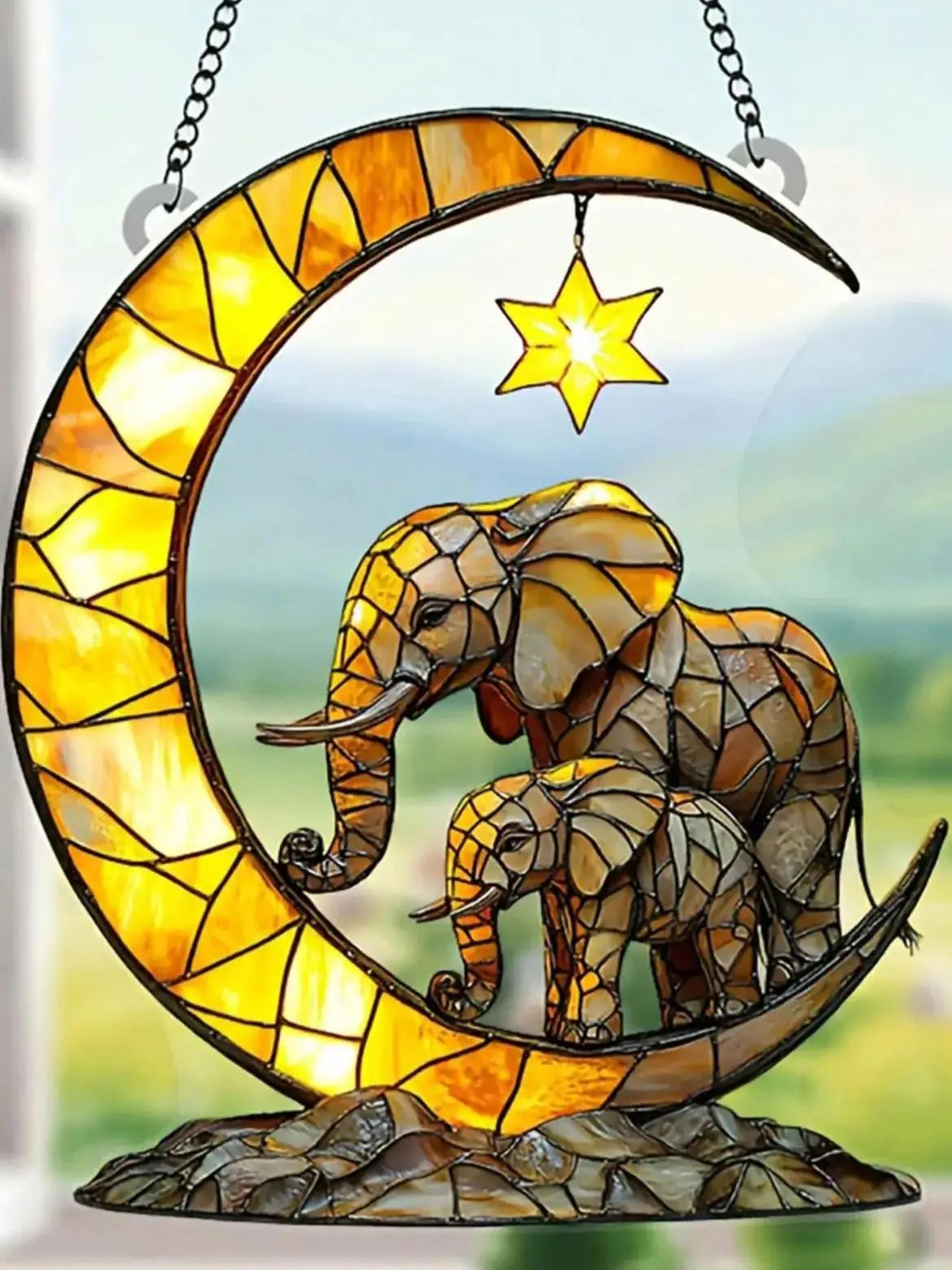 Elephant Family Moon Hanging Decor  Charming Window Pendant For Garden Bedroom  Home Decoration 4