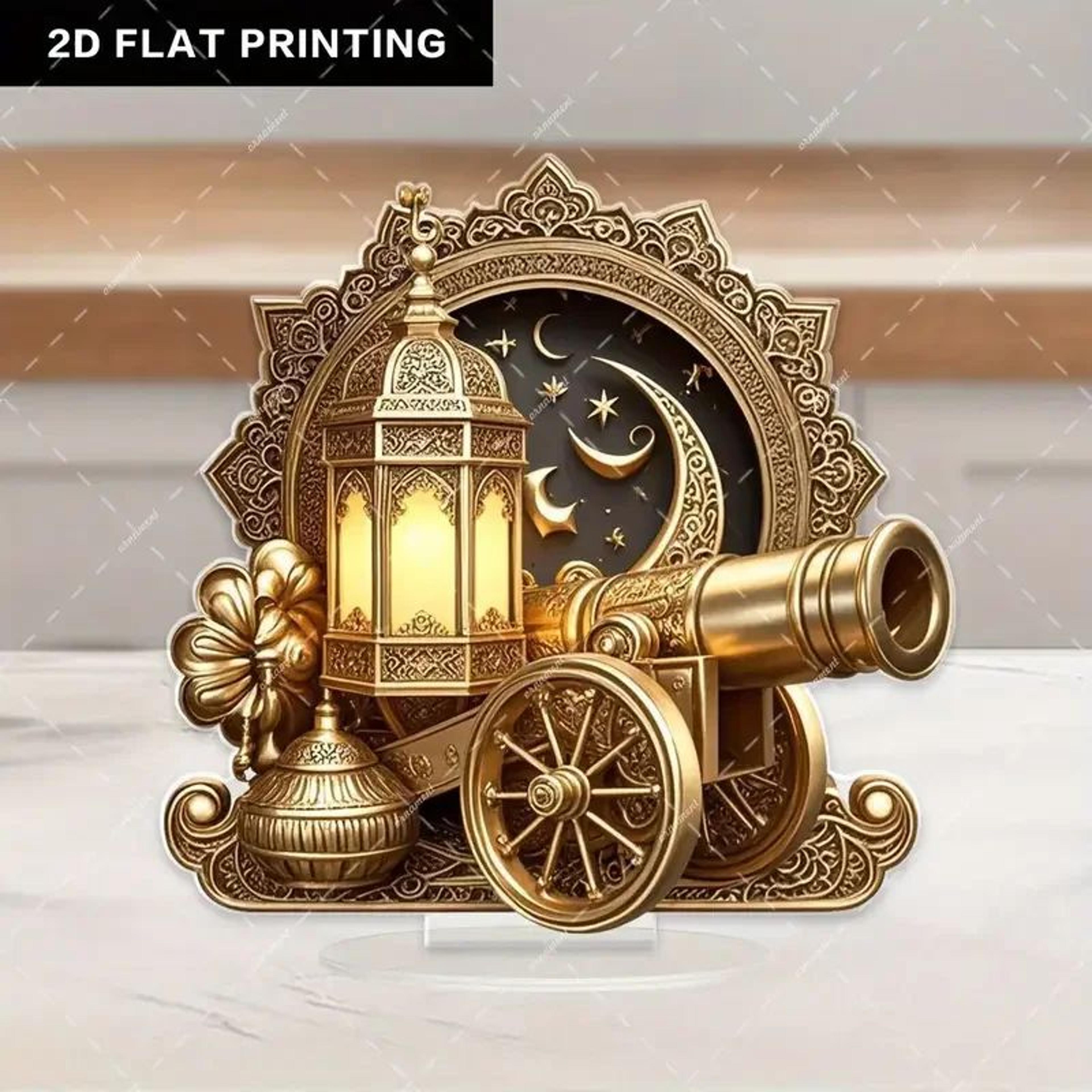 Moon  Lantern Acrylic Decor Stand  Ramadan Eid Desktop Ornament With Floral  Star Design 6