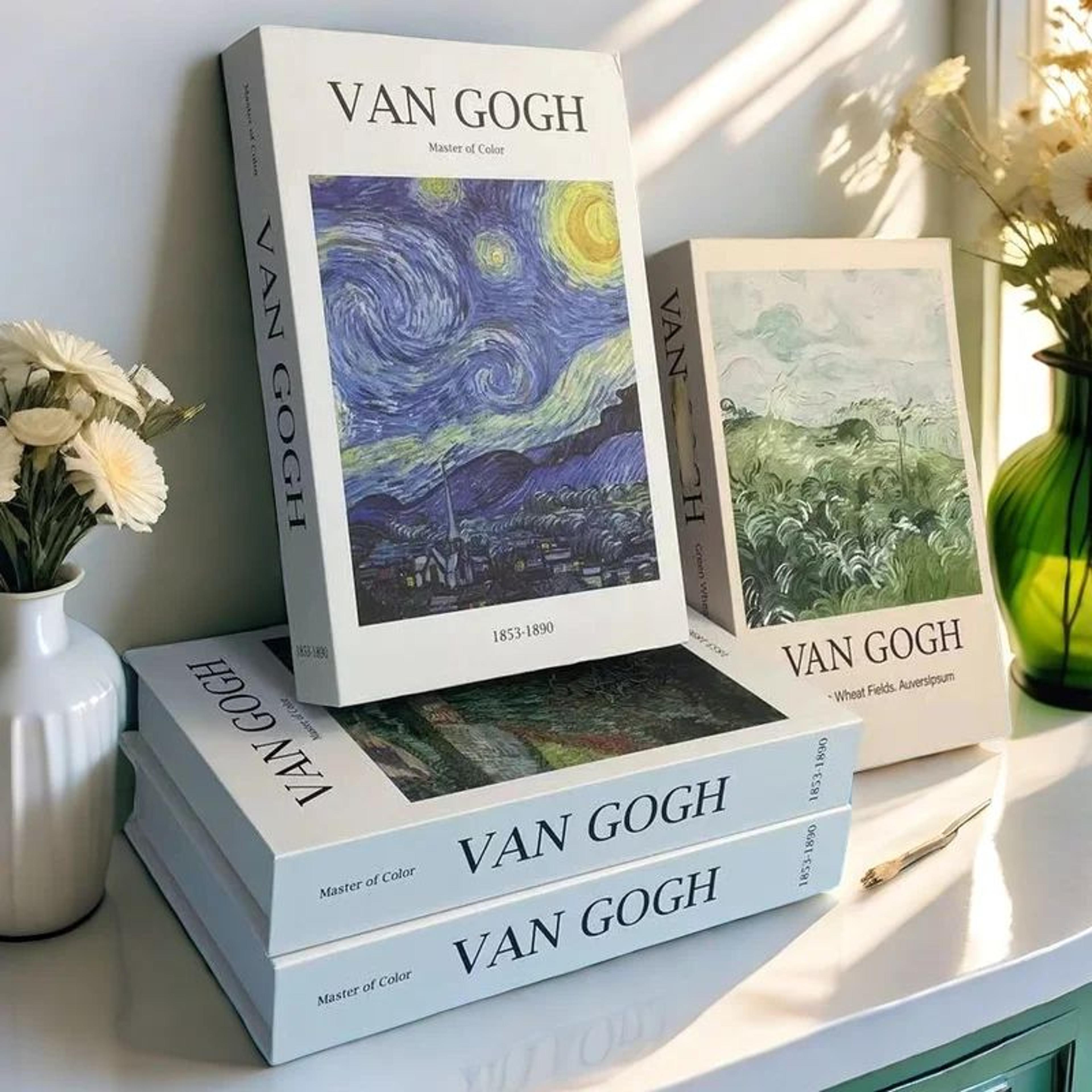 Van Gogh  Monet Decorative Book Box  Hidden Storage Faux Books With Sunflower  Water Lily Art 2