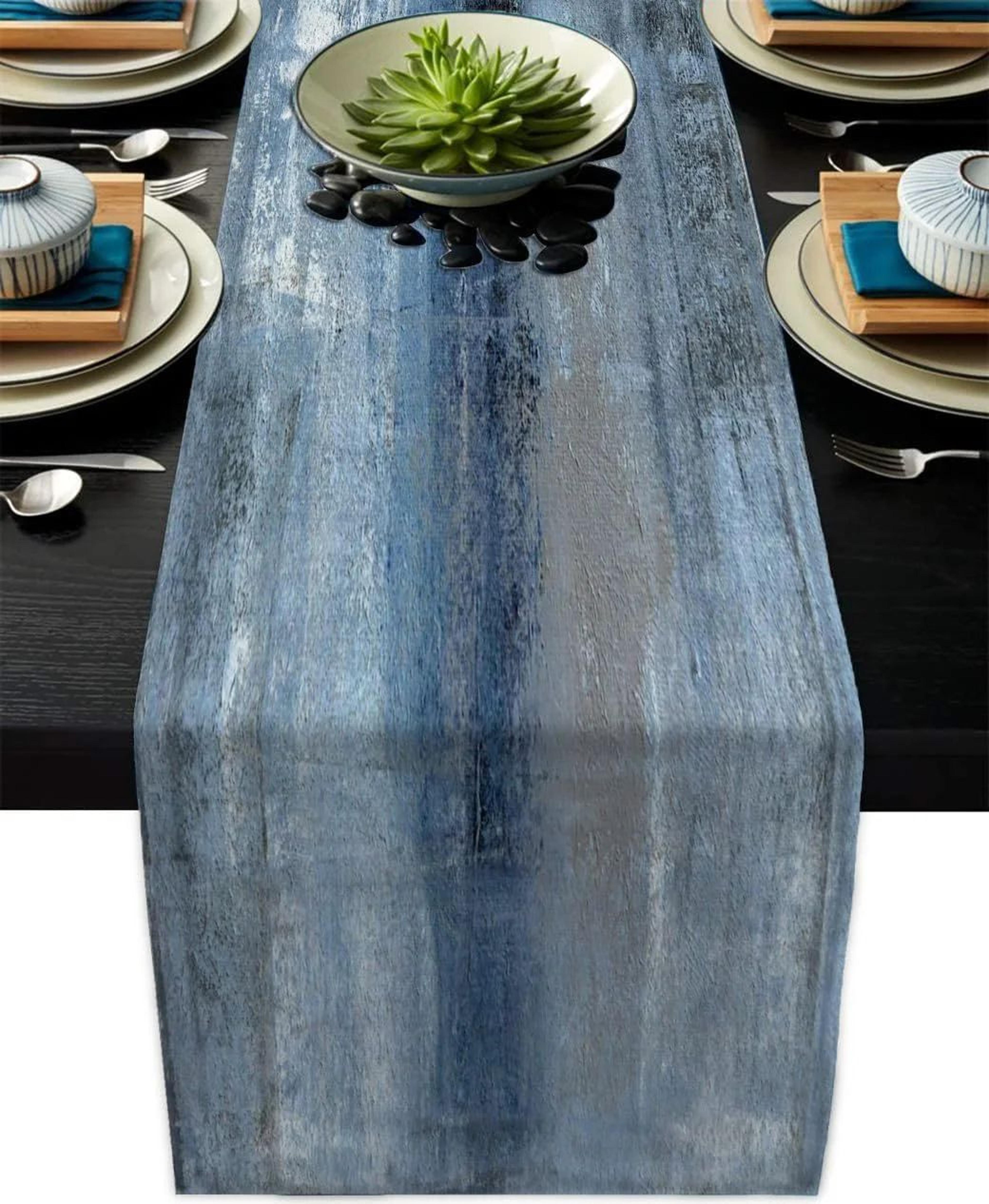 vikama tie-dye farmhouse table runner – rustic linen-style polyester decor for dining & coffee tables