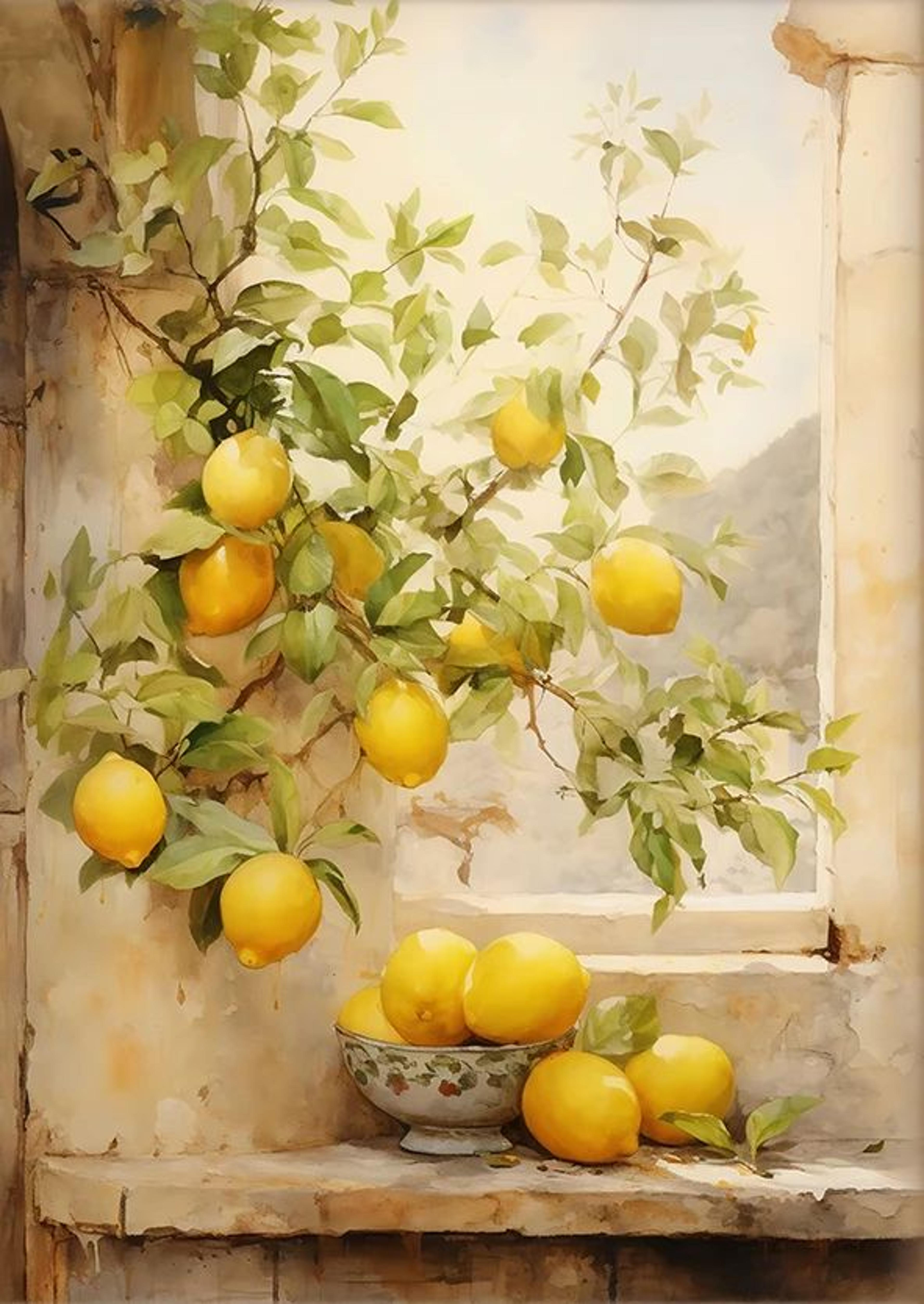 Retro Lemon Garden Canvas Wall Art  Fresh Citrus Olive Tree Prints For Summer Home  Office Decor 5