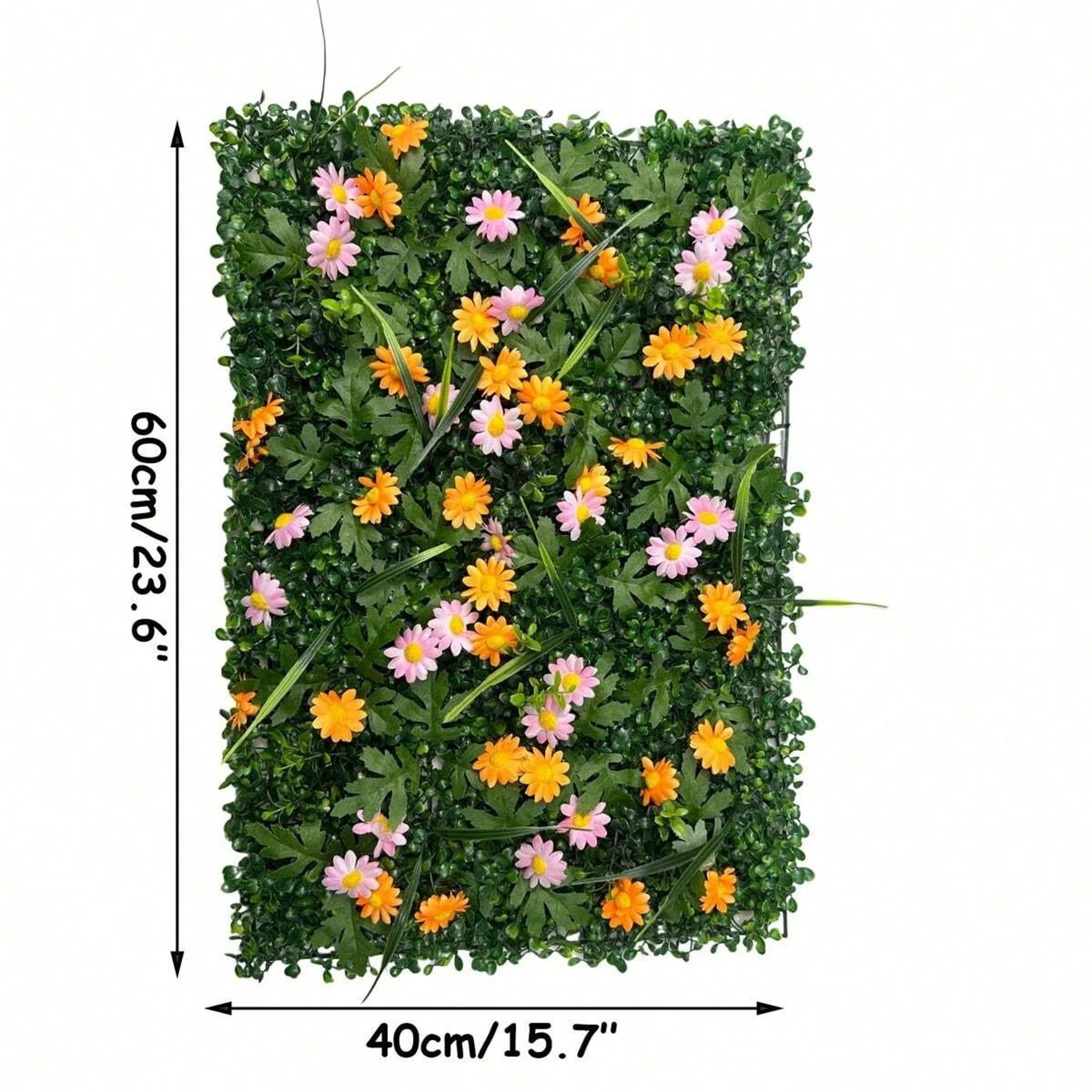 Artificial Grass Wall Panel With Flowers  Decorative Privacy Hedge Screen  Greenery Backdrop 5