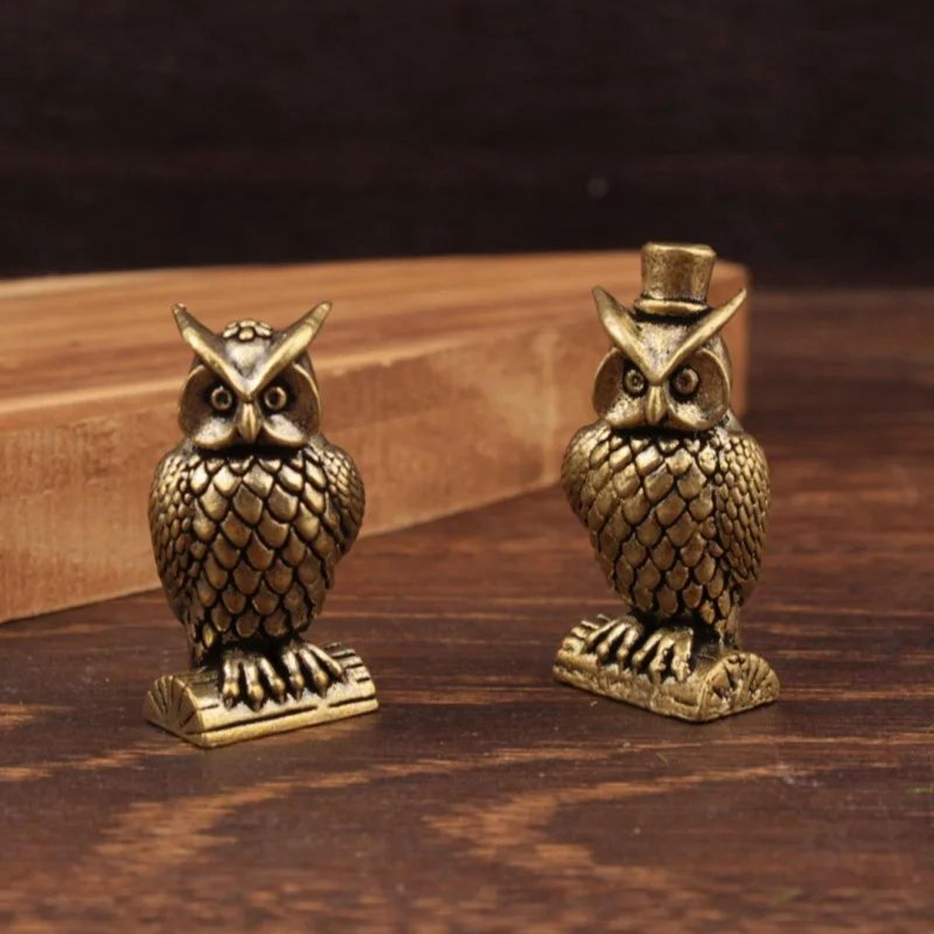 Handmade Brass Owl Ornament  Vintage Boho Desk Figurine For Home  Luxury Decor 2