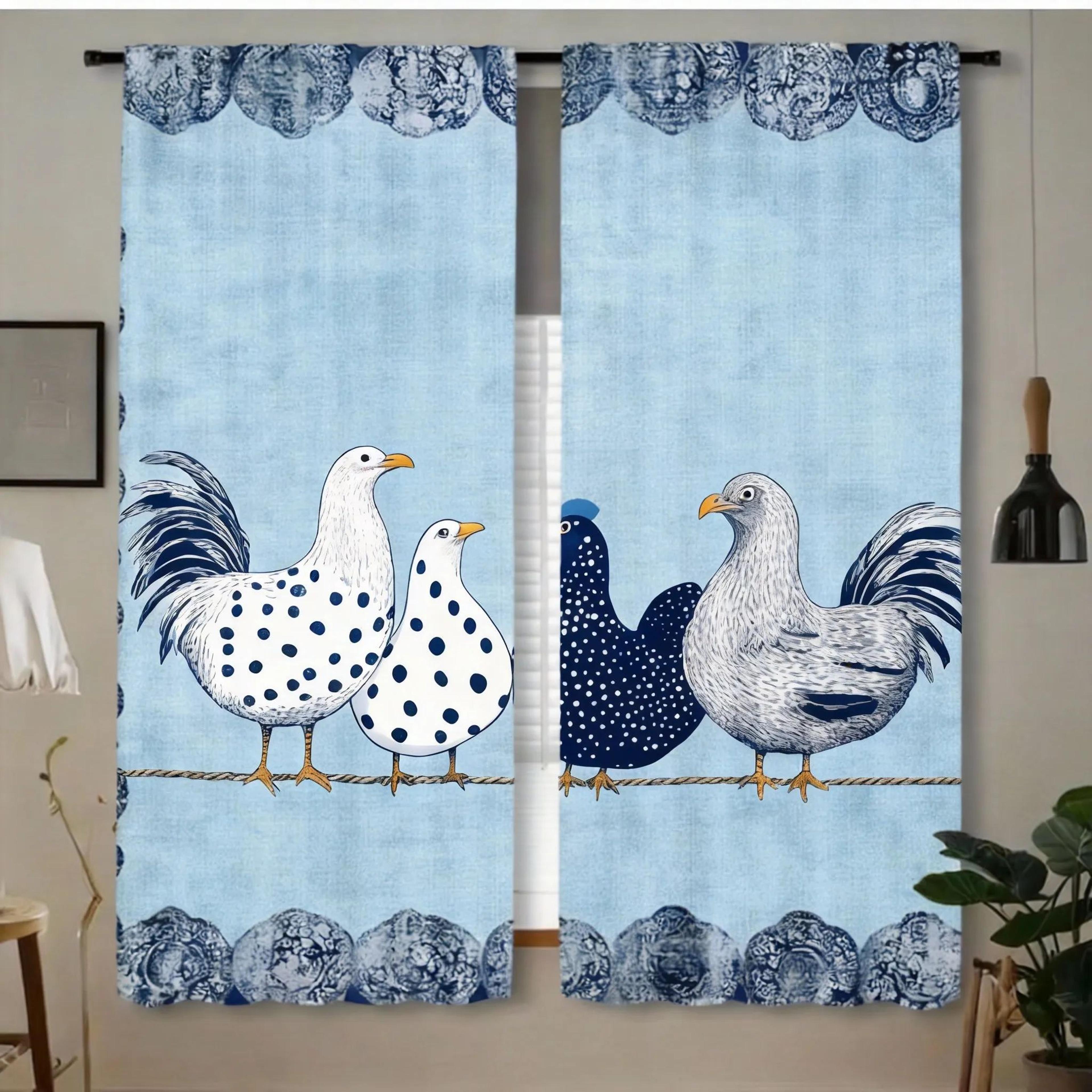 Retro Polka Dot Chicken Cafe Curtains 2pcs  Farmhouse Kitchen Window Drapes LightFiltering 7
