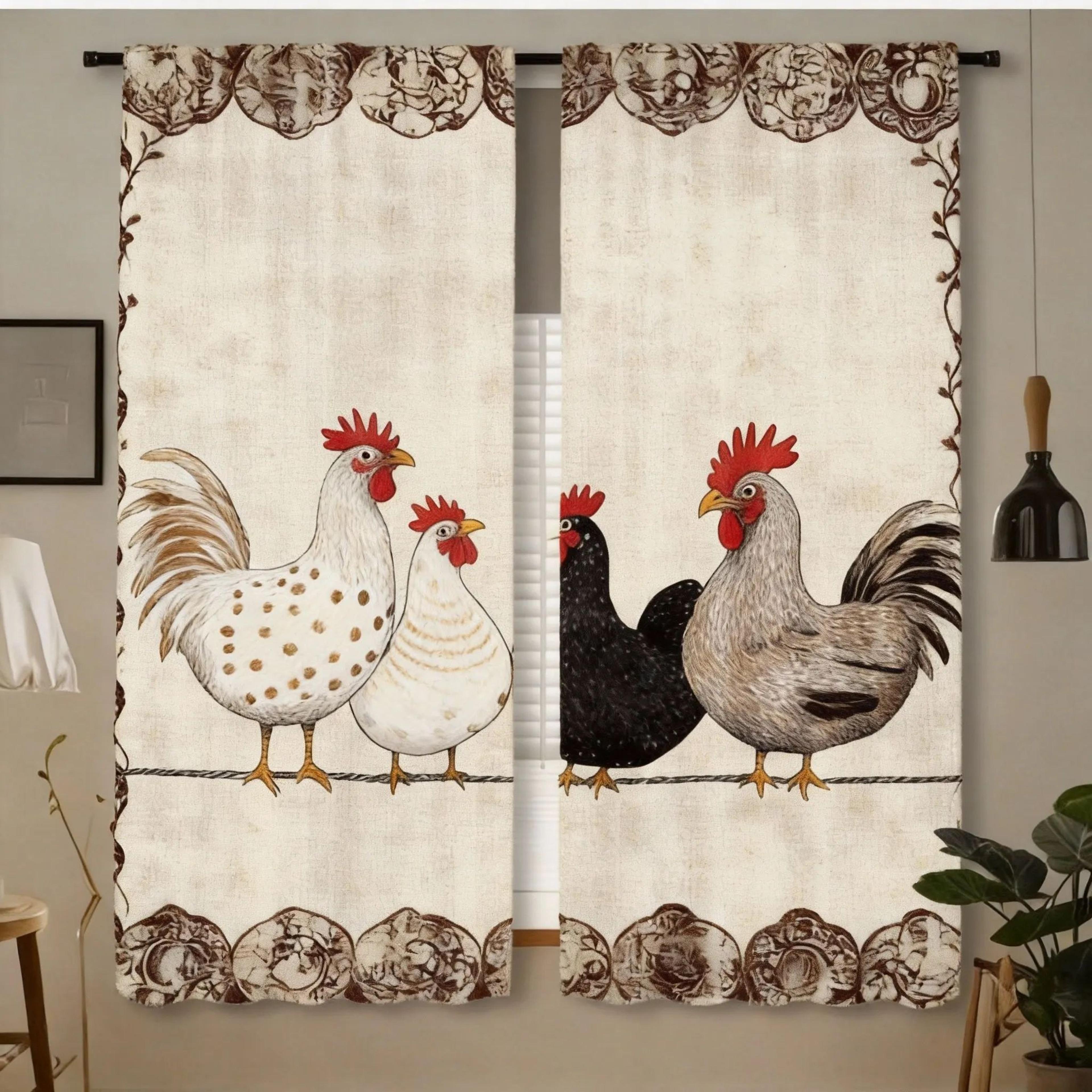 Retro Polka Dot Chicken Cafe Curtains 2pcs  Farmhouse Kitchen Window Drapes LightFiltering 11