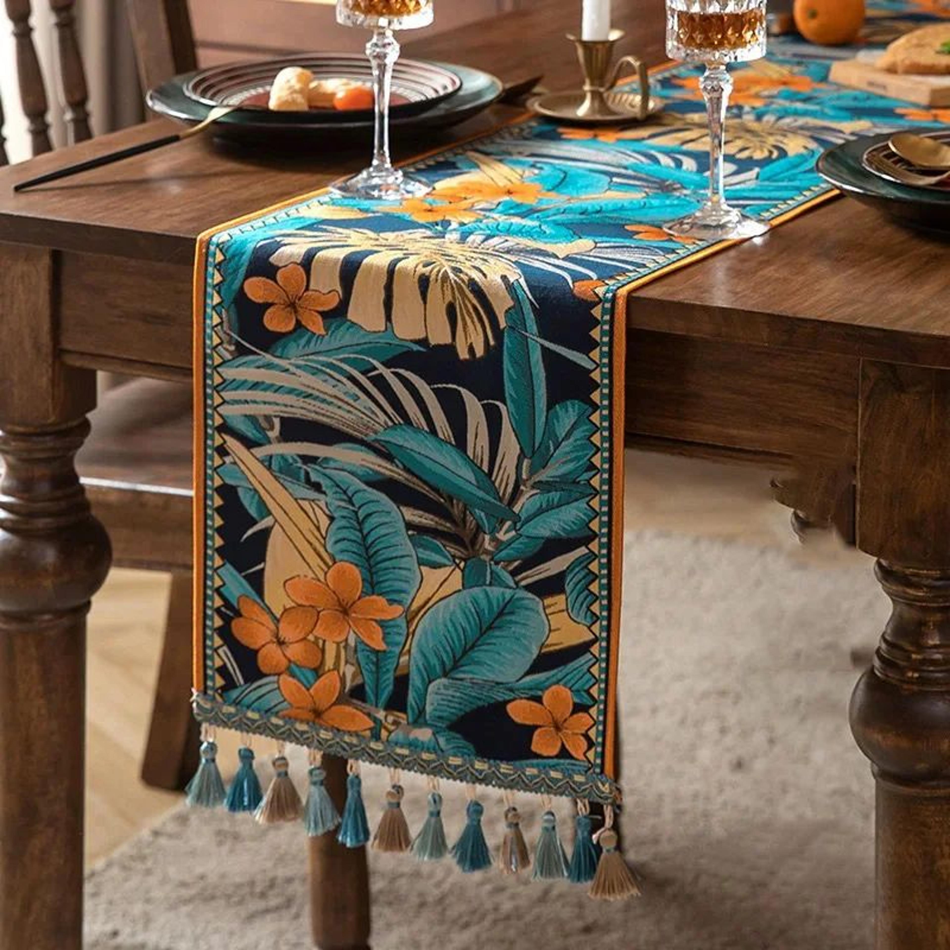 Farmhouse Lemon Floral Table Runner  Colorful Linen Blend Kitchen  Dining Table Decor 13