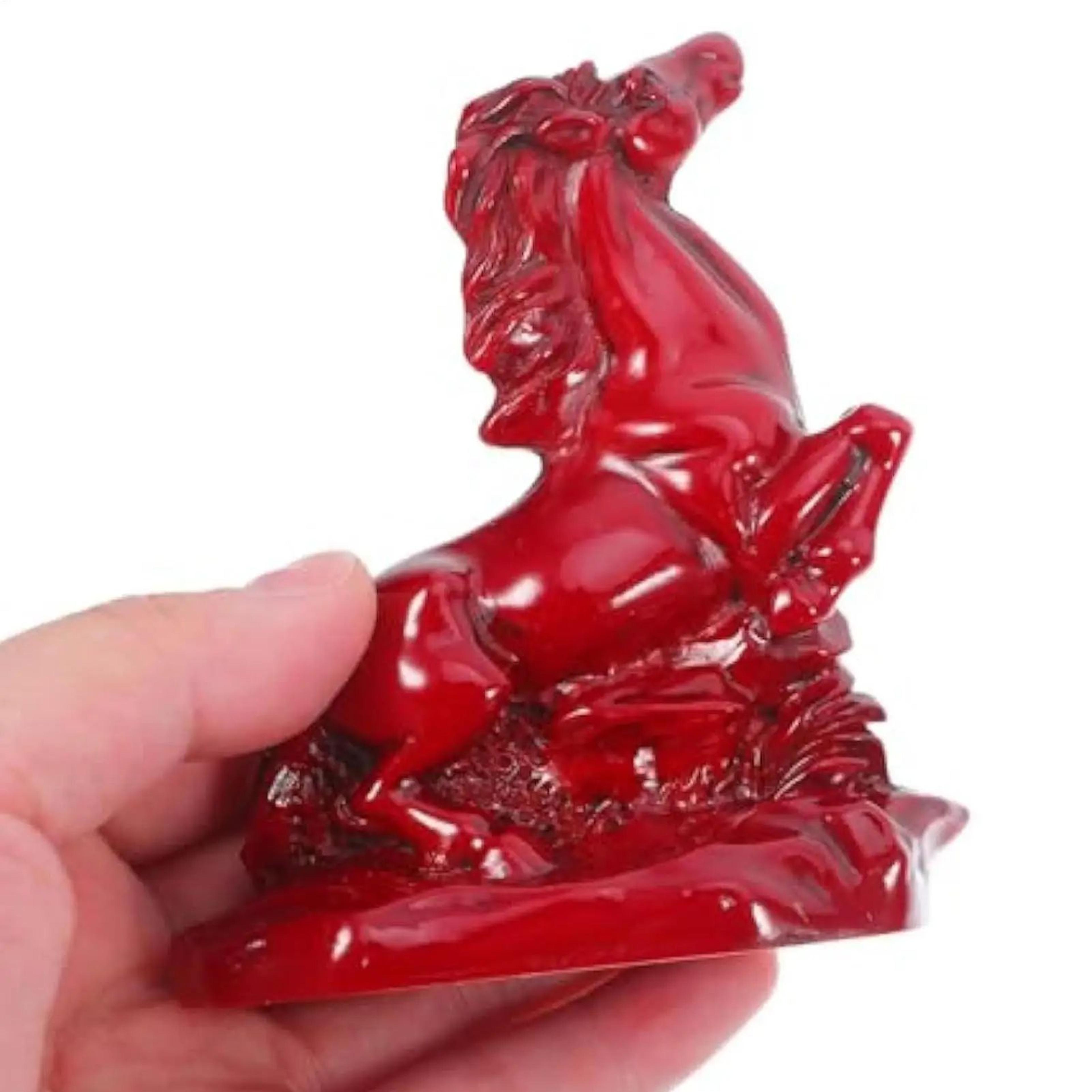 Red Feng Shui Horse Statue  Success  Wealth Resin Figurine For Office Desk Home  Car Decor 1